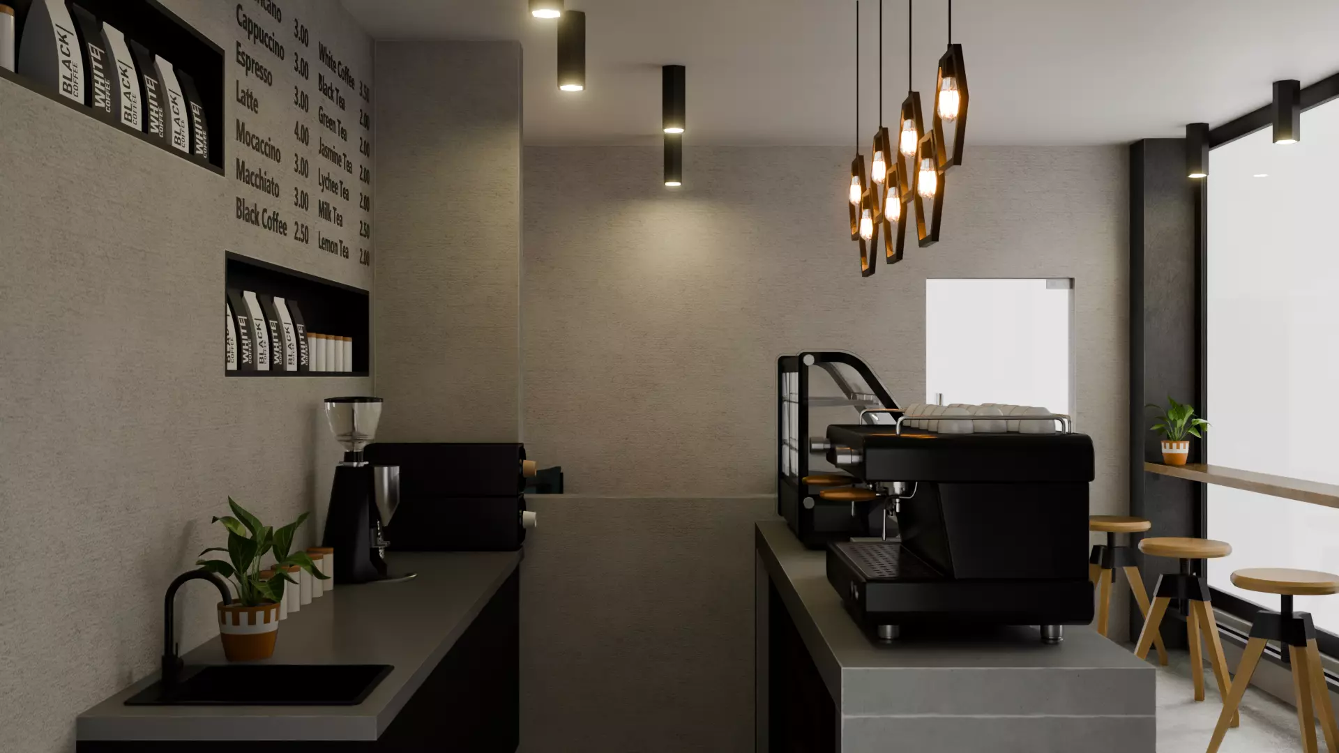 Mini Cafe Interior 3D model_5