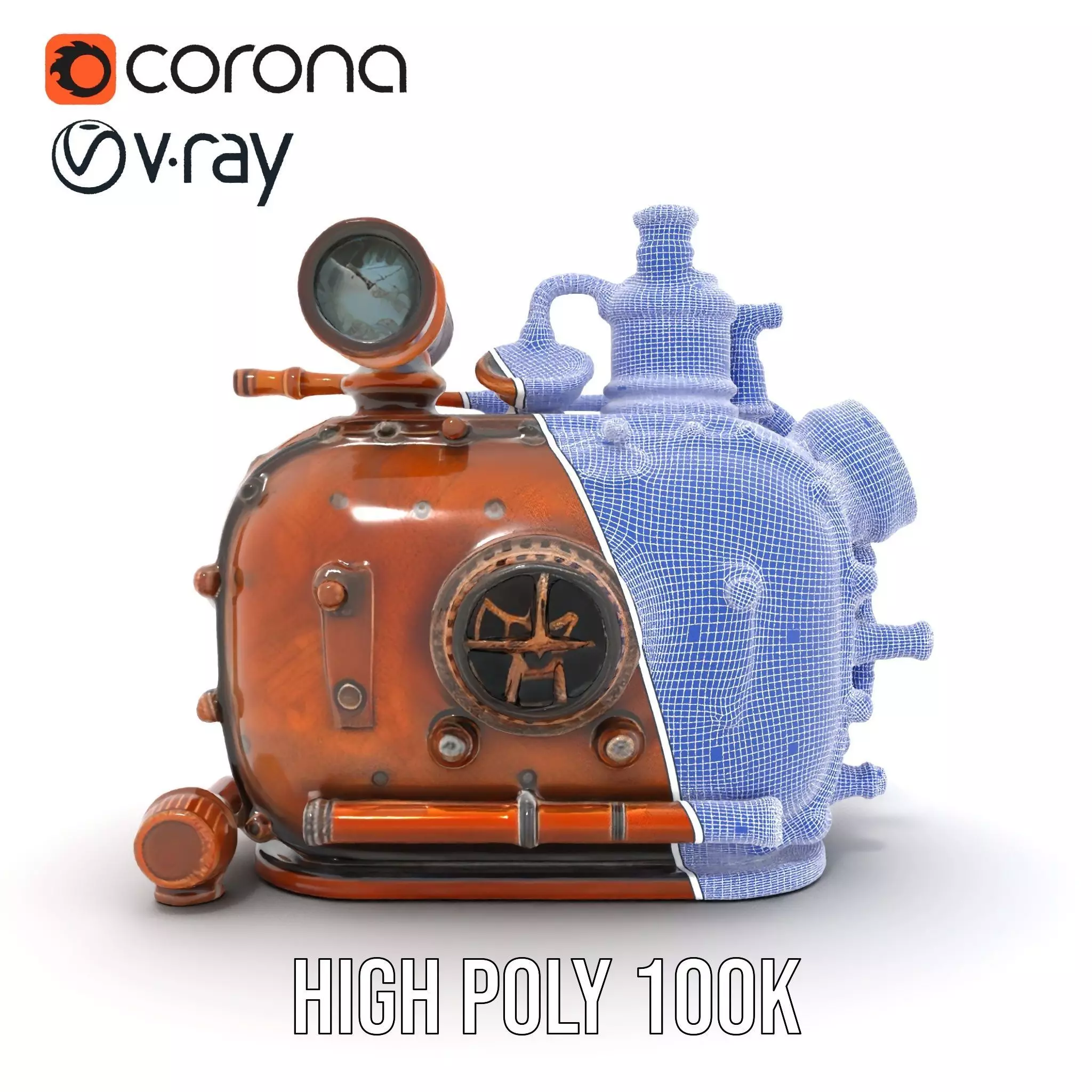 Steampunk Boiler Model Pack with Intricate Details Low-poly 3D model_34