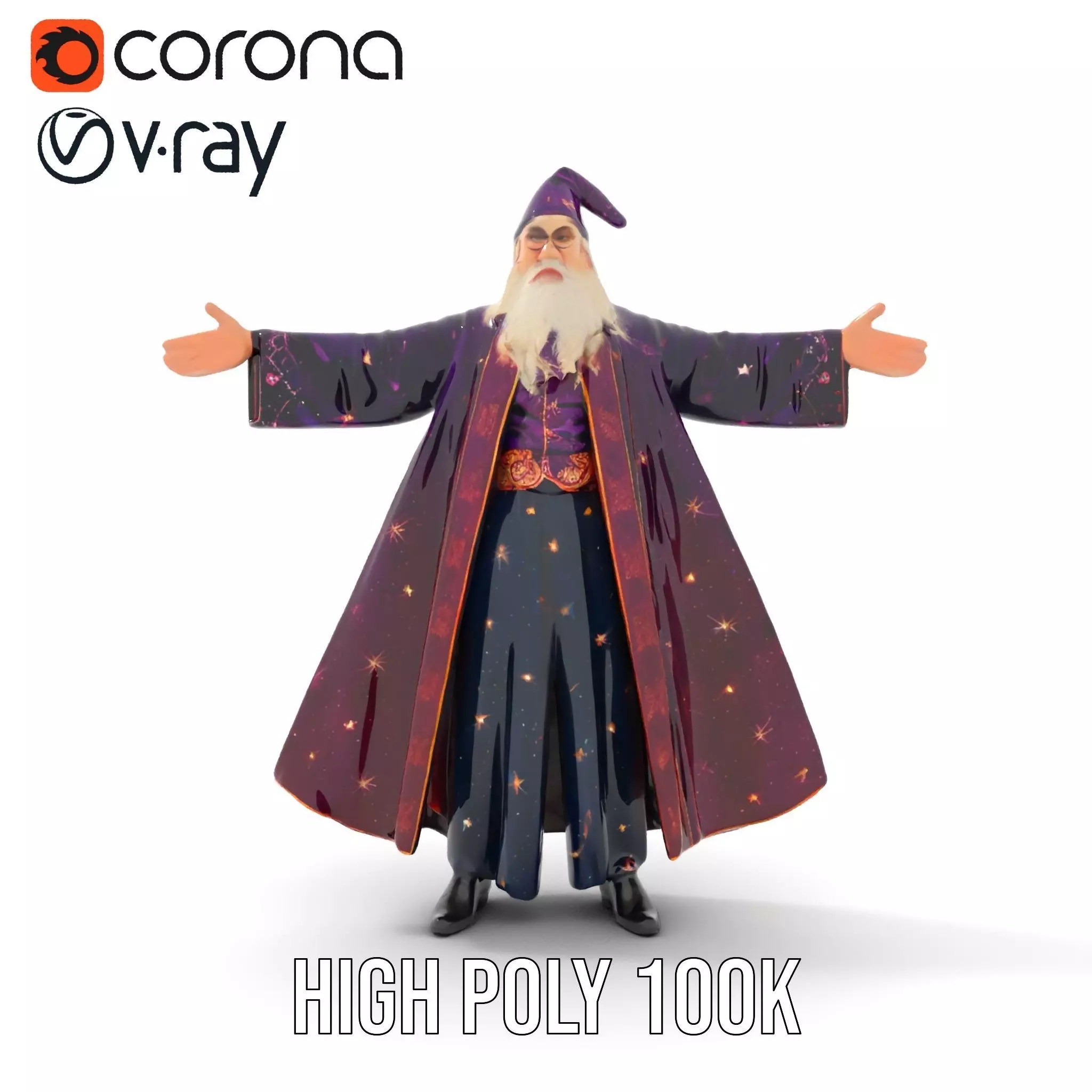 Wizard Character Model Pack with Starry Robe Design Low-poly 3D model_11