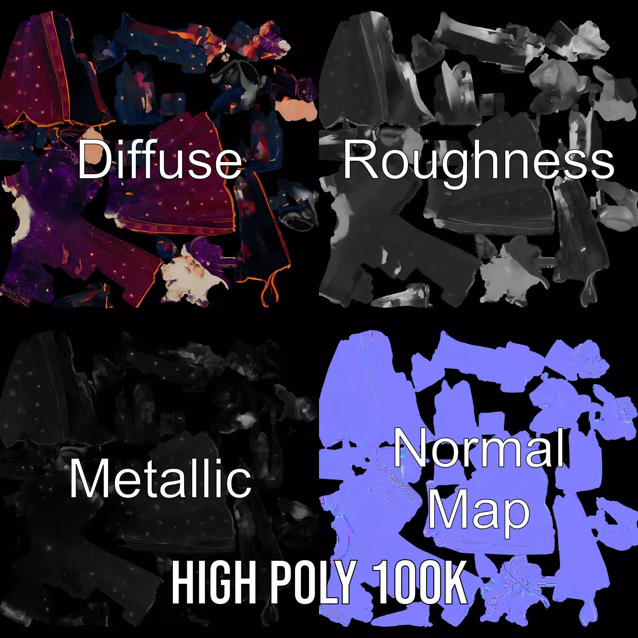 Wizard Character Model Pack with Starry Robe Design Low-poly 3D model_3