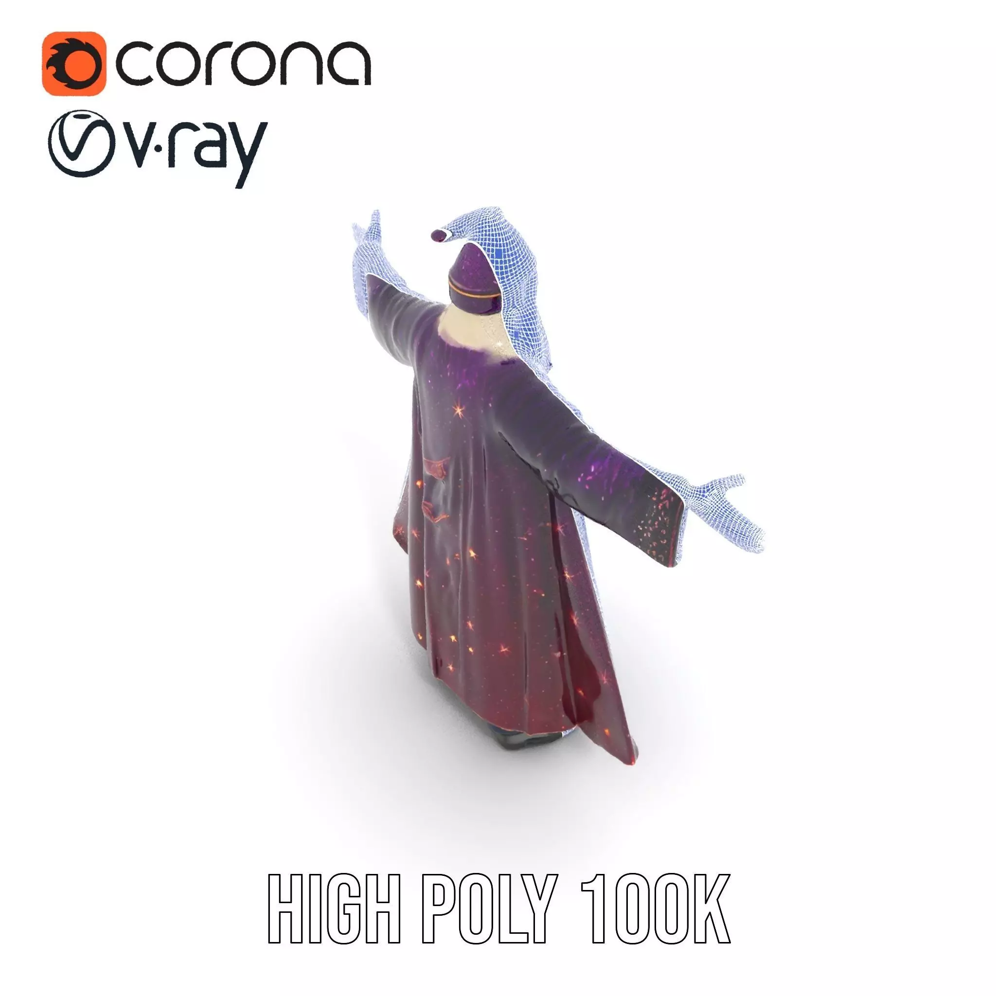 Wizard Character Model Pack with Starry Robe Design Low-poly 3D model_32