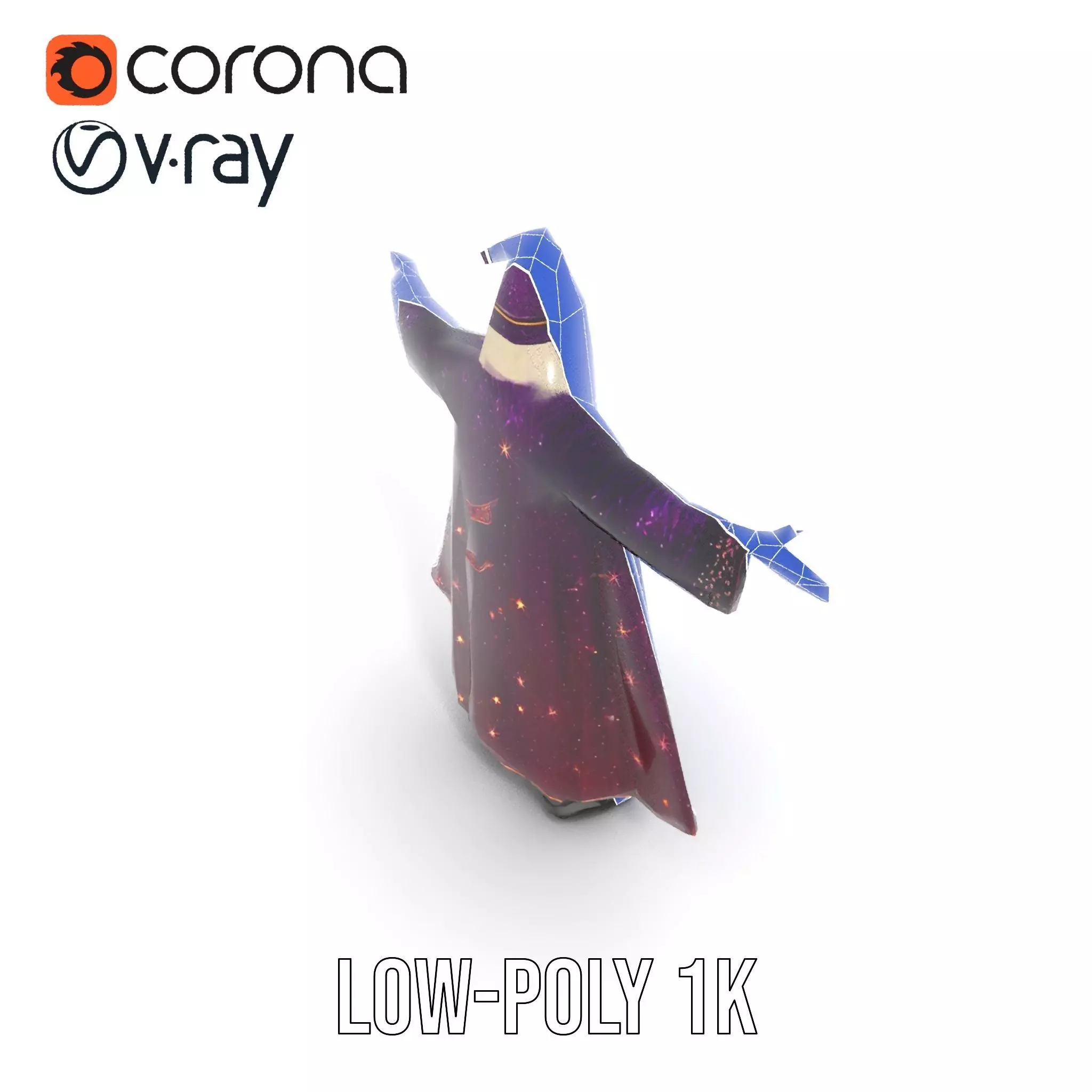 Wizard Character Model Pack with Starry Robe Design Low-poly 3D model_30