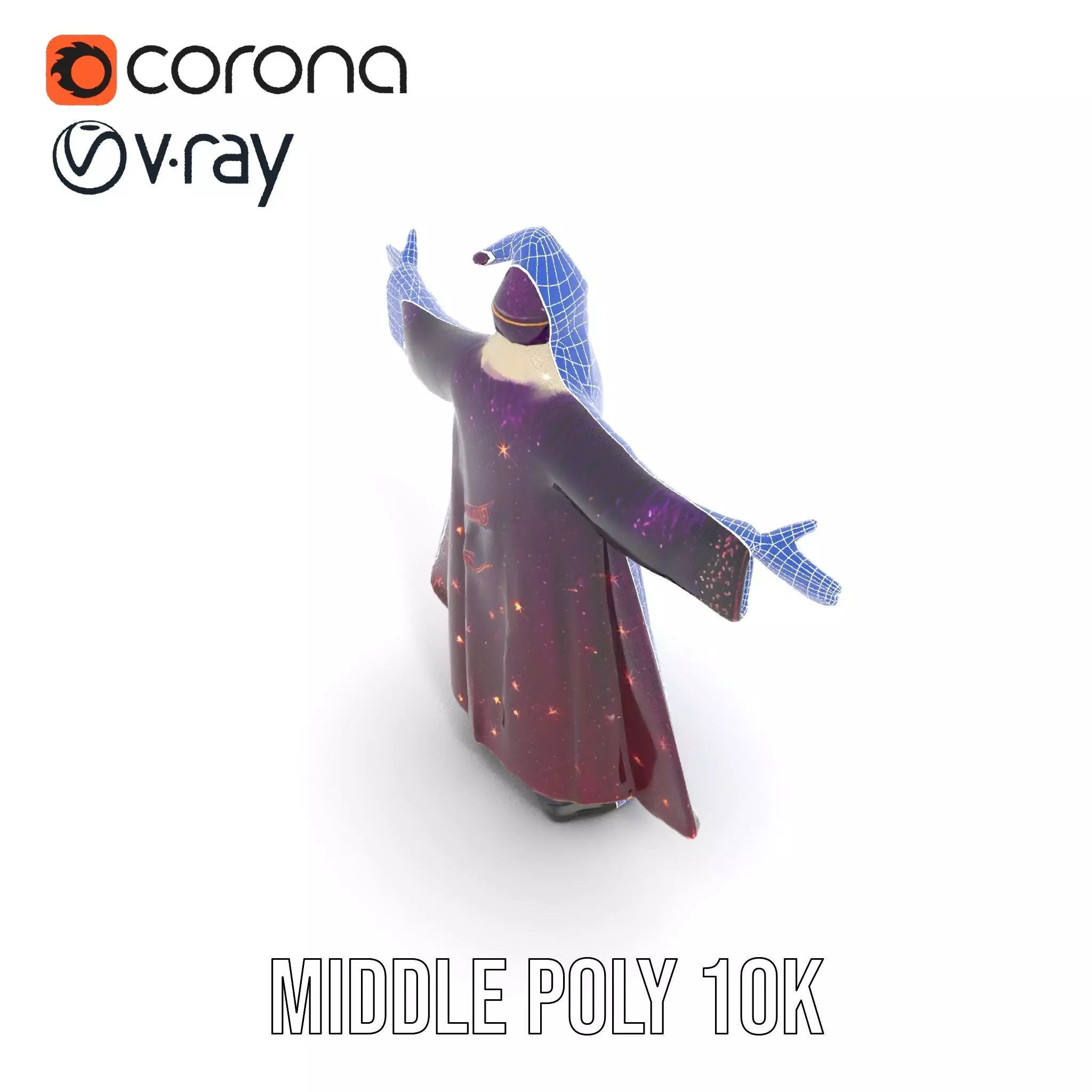 Wizard Character Model Pack with Starry Robe Design Low-poly 3D model_26