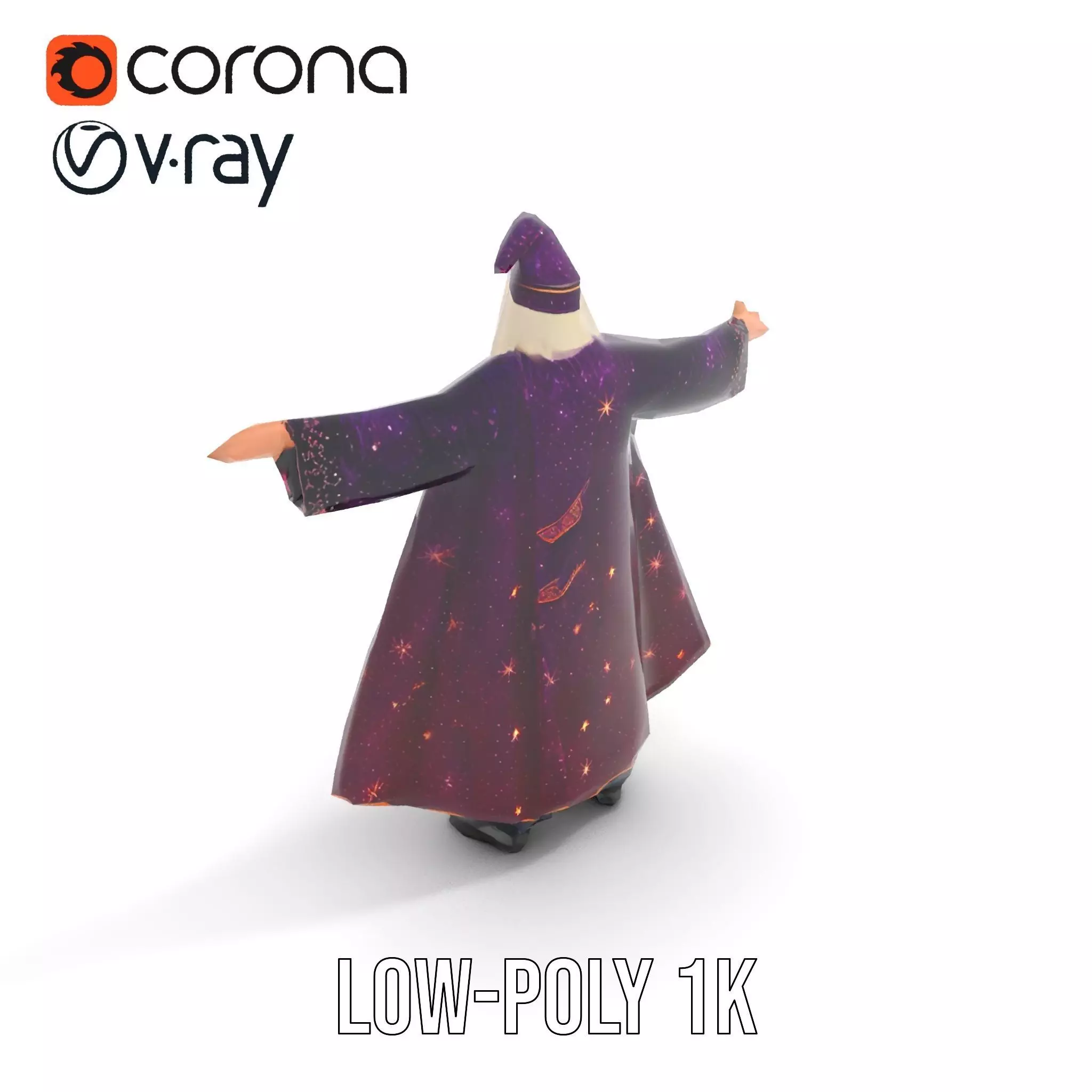 Wizard Character Model Pack with Starry Robe Design Low-poly 3D model_8