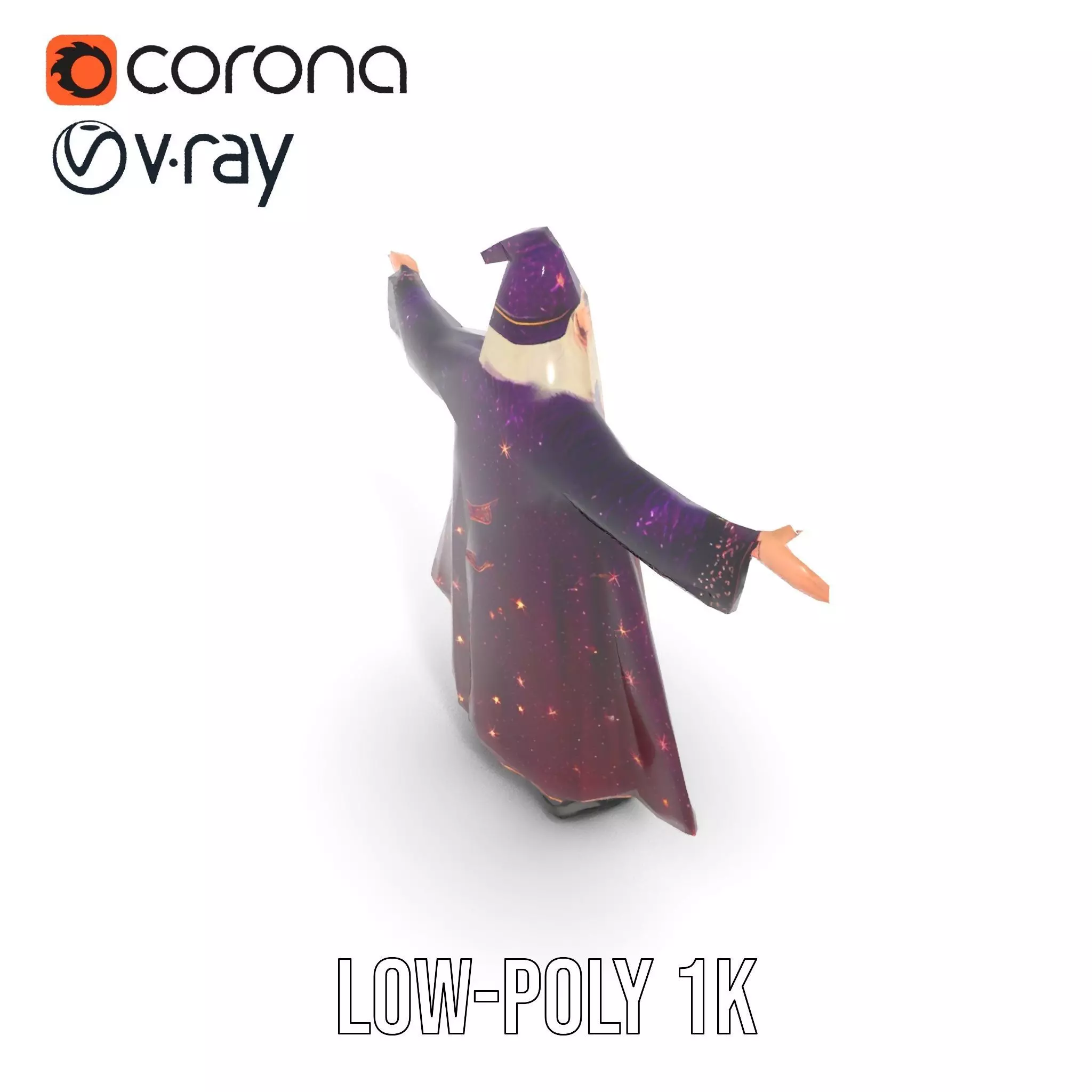 Wizard Character Model Pack with Starry Robe Design Low-poly 3D model_21