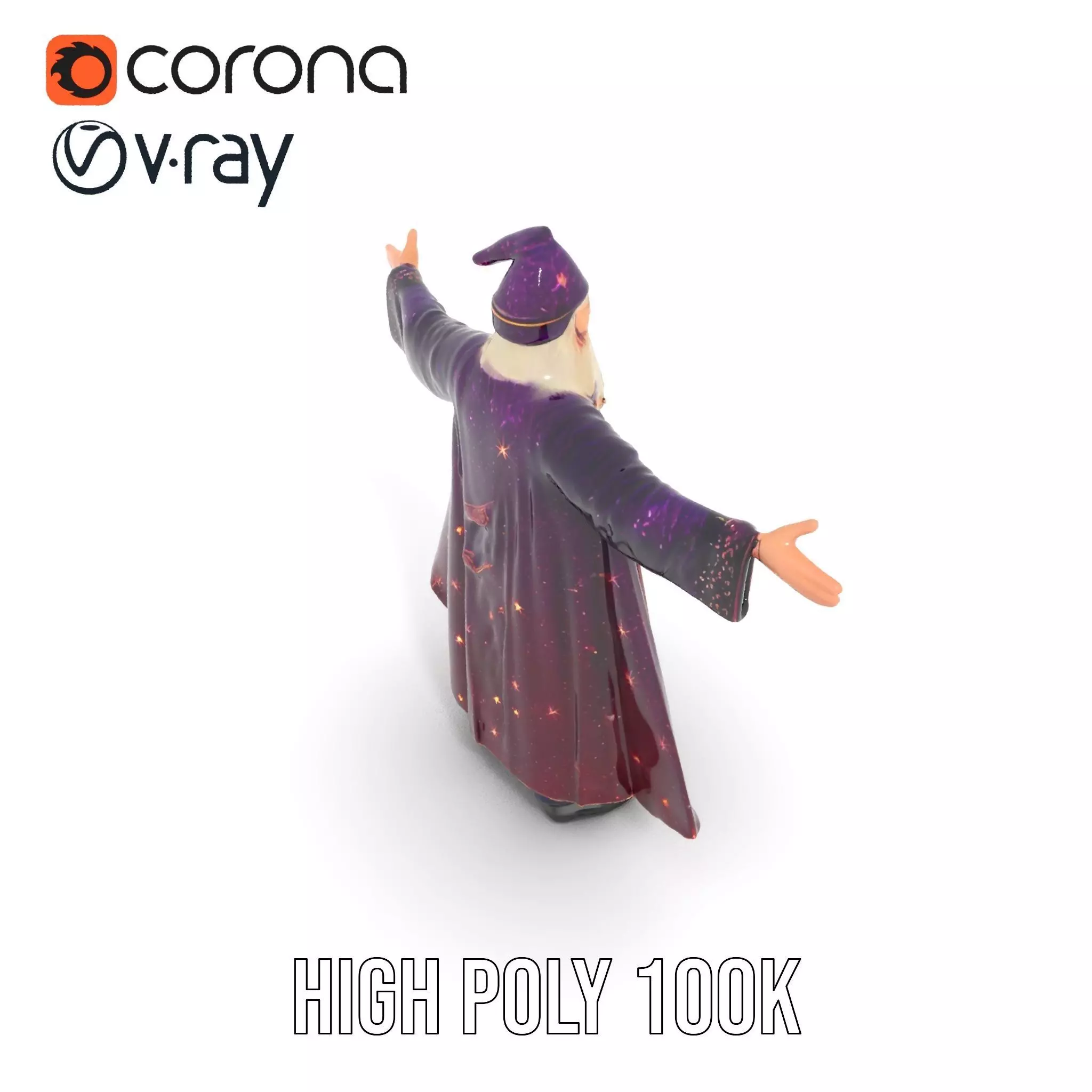 Wizard Character Model Pack with Starry Robe Design Low-poly 3D model_22