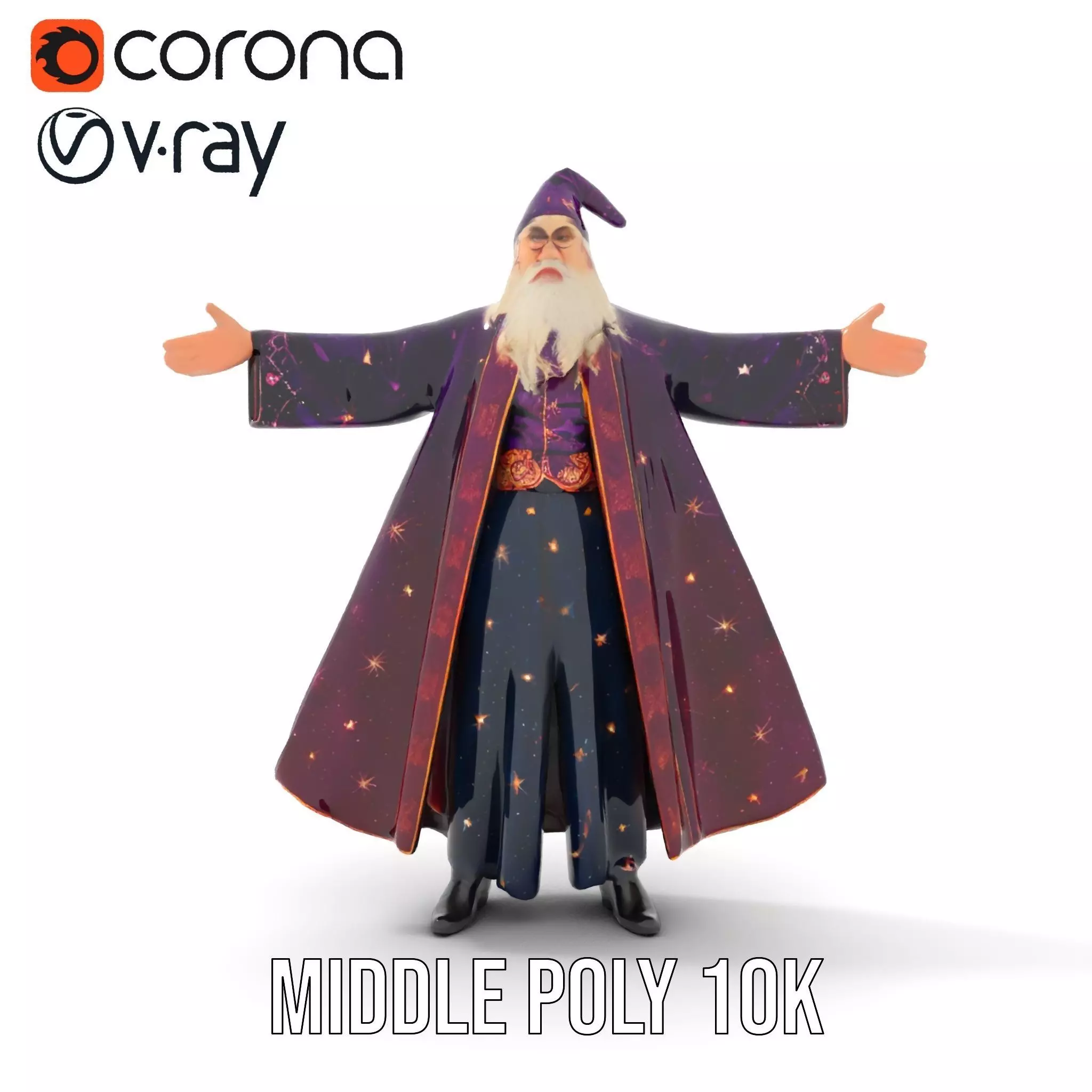 Wizard Character Model Pack with Starry Robe Design Low-poly 3D model_18