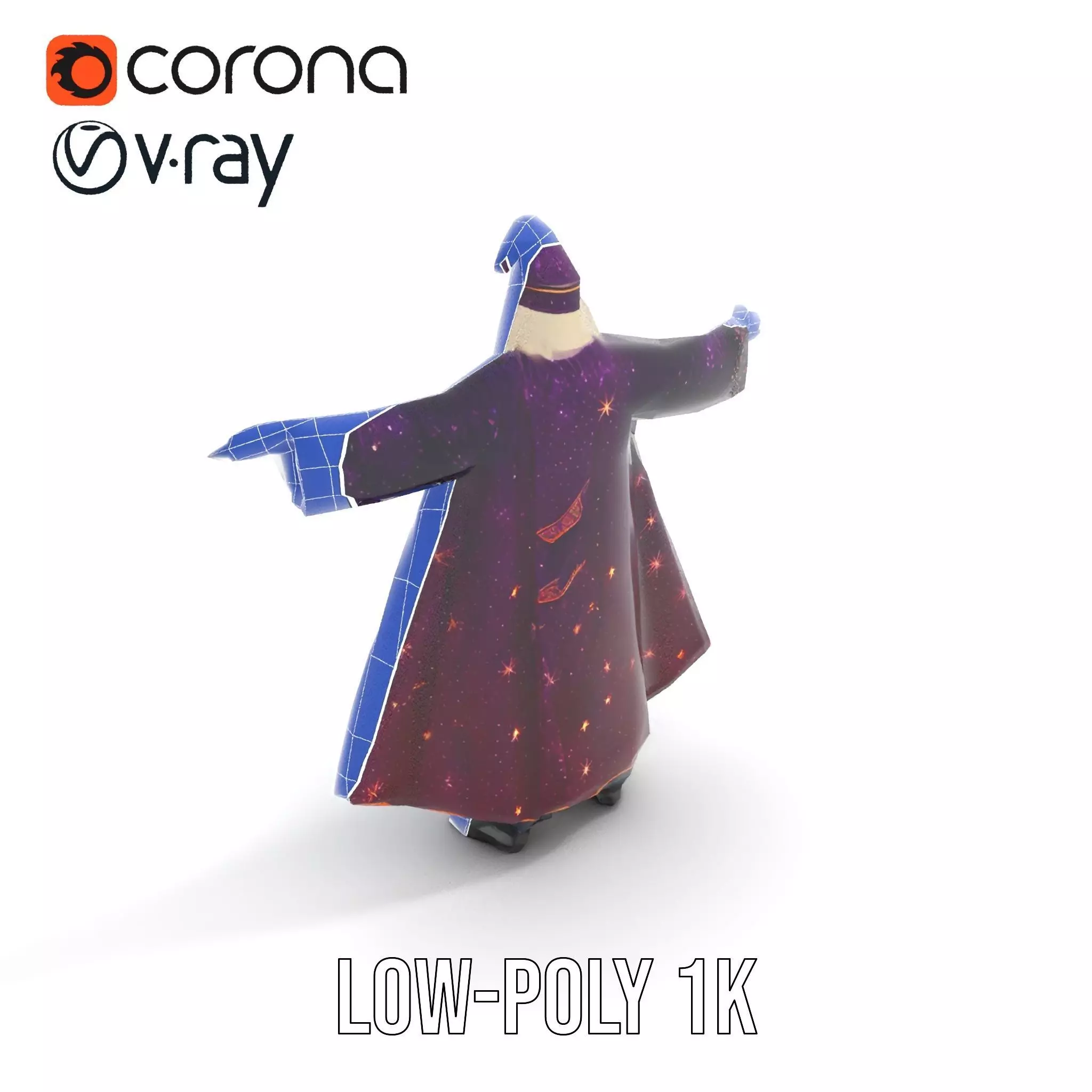 Wizard Character Model Pack with Starry Robe Design Low-poly 3D model_24