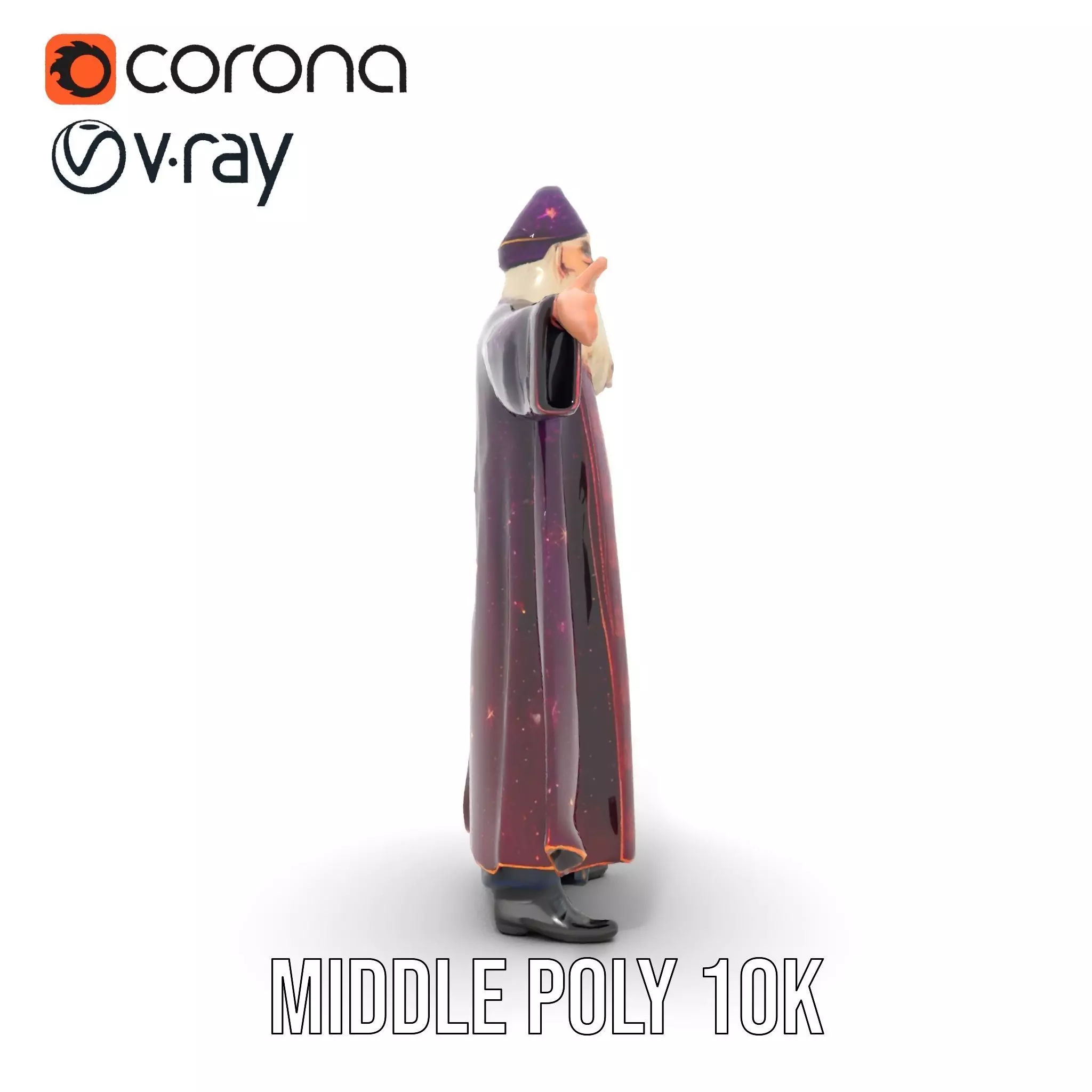 Wizard Character Model Pack with Starry Robe Design Low-poly 3D model_9