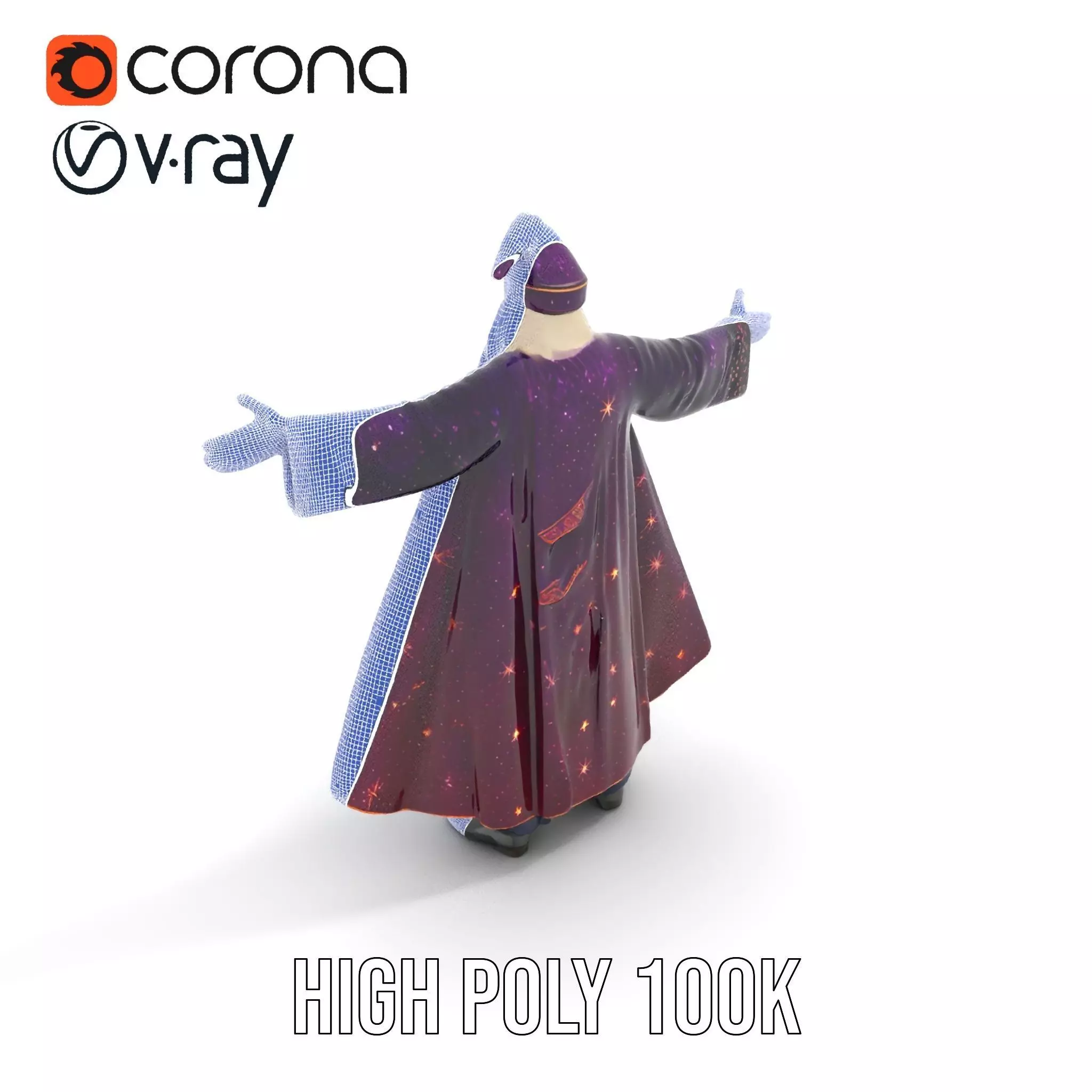 Wizard Character Model Pack with Starry Robe Design Low-poly 3D model_25