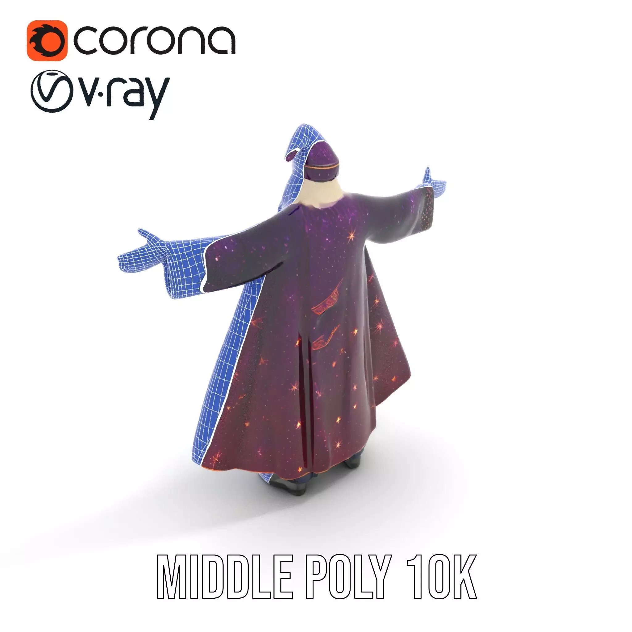 Wizard Character Model Pack with Starry Robe Design Low-poly 3D model_29