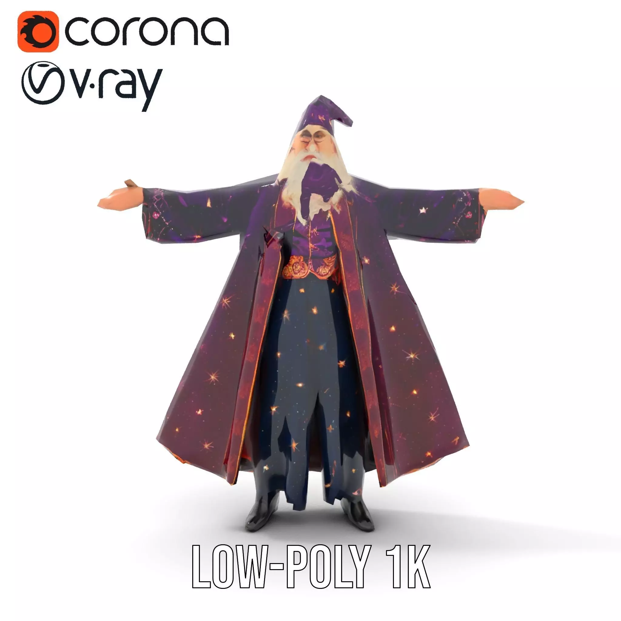 Wizard Character Model Pack with Starry Robe Design Low-poly 3D model_10