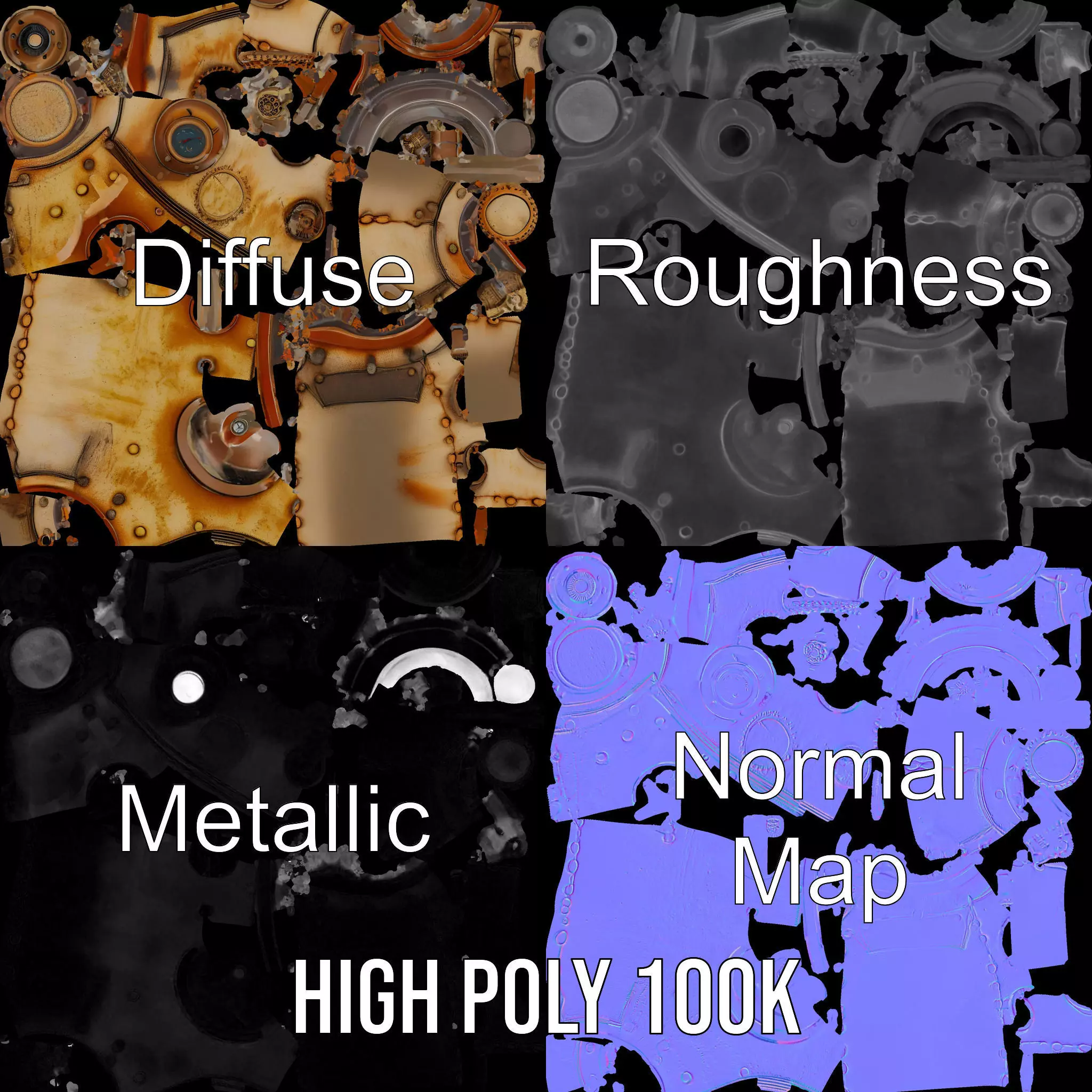 Steampunk Machinery Model Pack with Detailed Components Low-poly 3D model_3