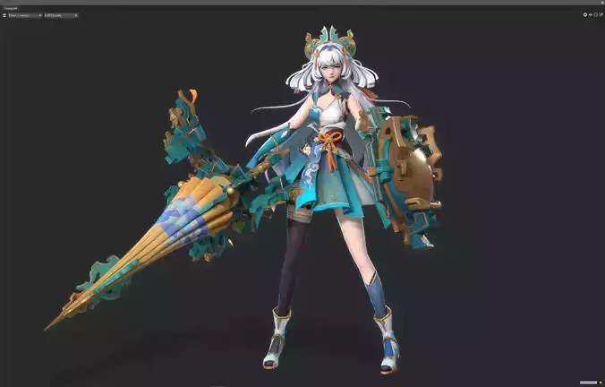 Sword and shield female warrior Low-poly 3D model