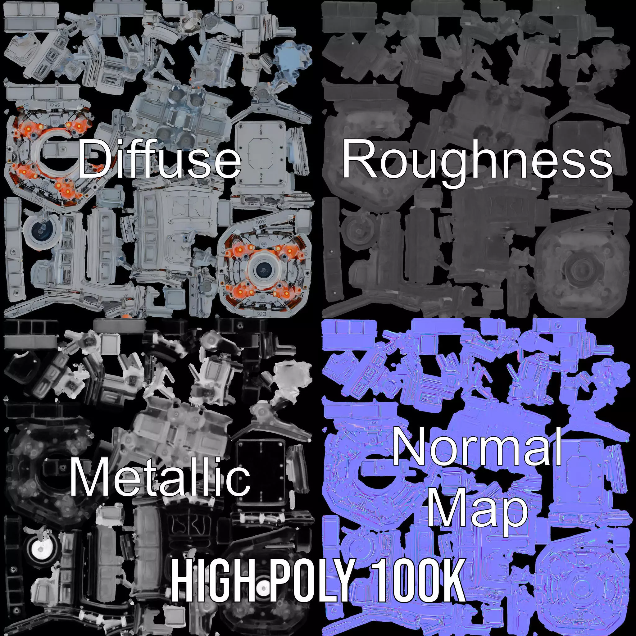 Futuristic Engine model pack with detailed textures Low-poly 3D model_3