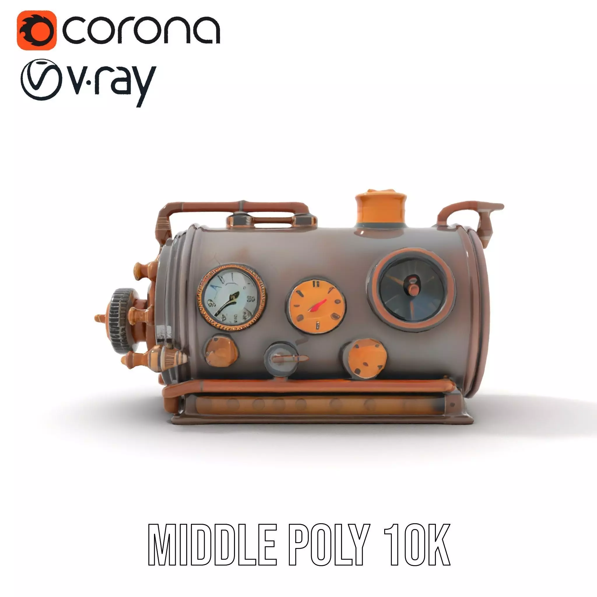 Steampunk Boiler Clock Instrument Model Pack Low-poly 3D model_13