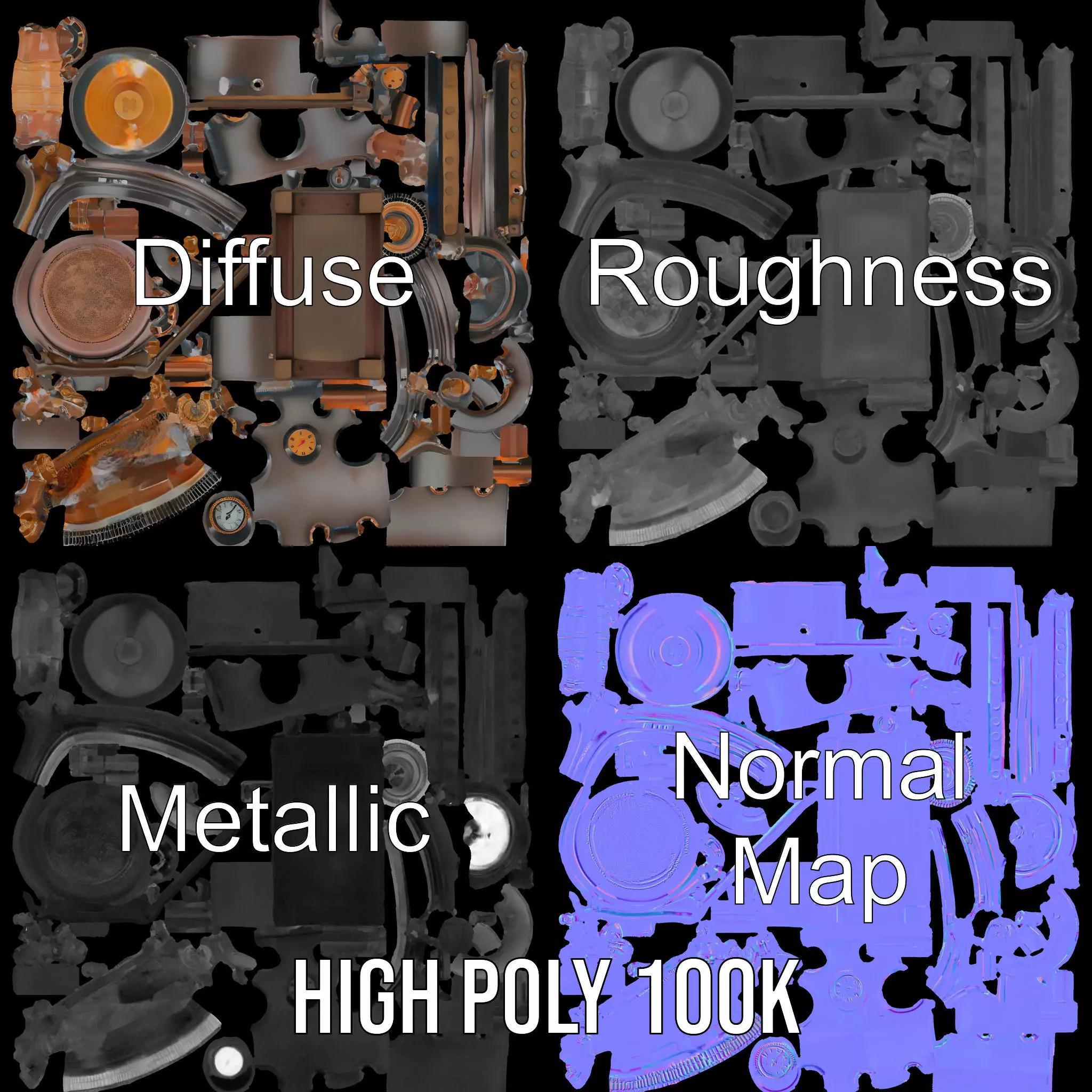 Steampunk Boiler Clock Instrument Model Pack Low-poly 3D model_3