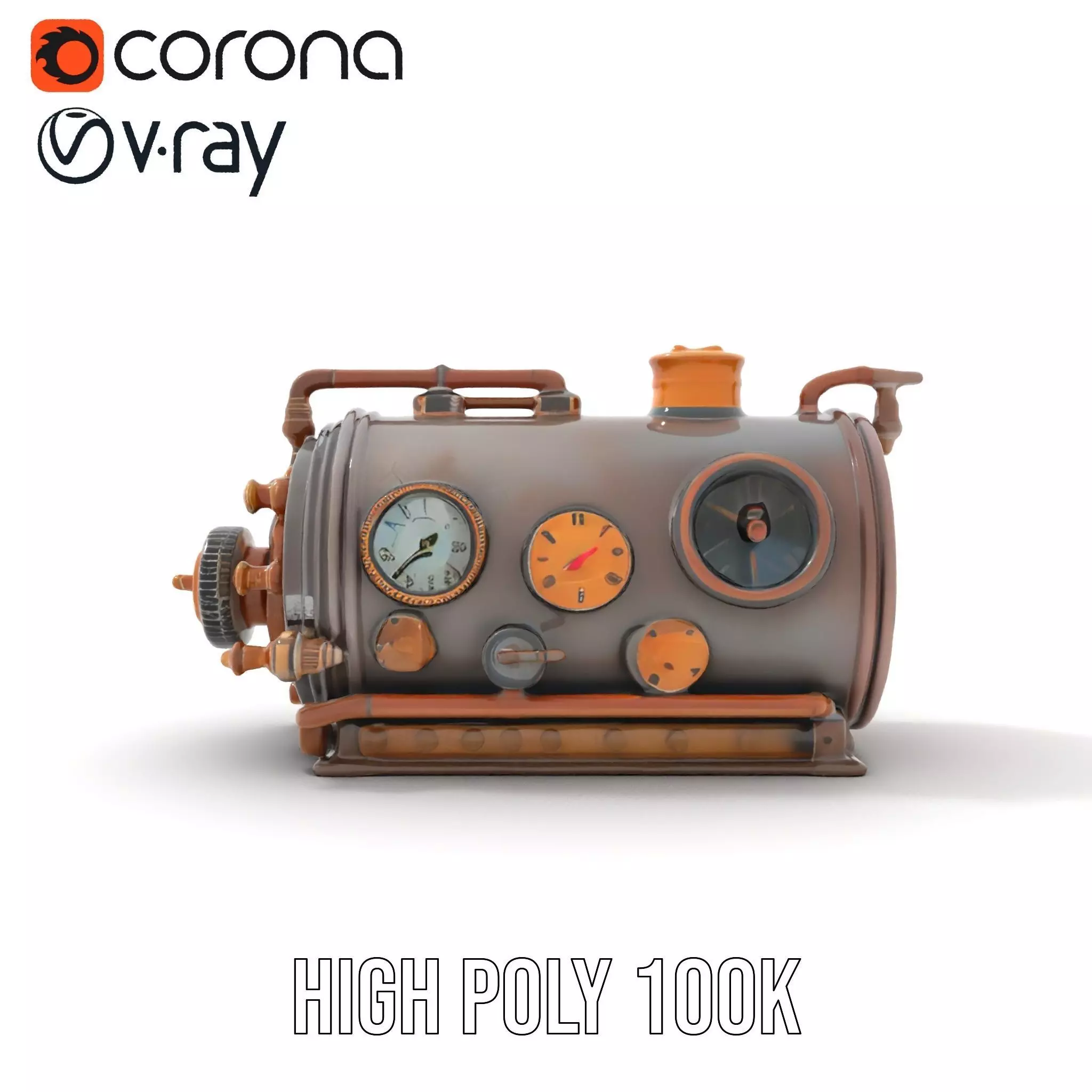 Steampunk Boiler Clock Instrument Model Pack Low-poly 3D model_18