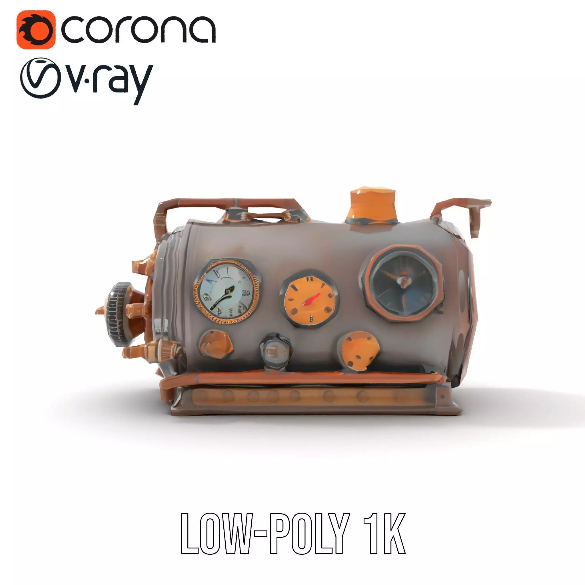 Steampunk Boiler Clock Instrument Model Pack Low-poly 3D model_25