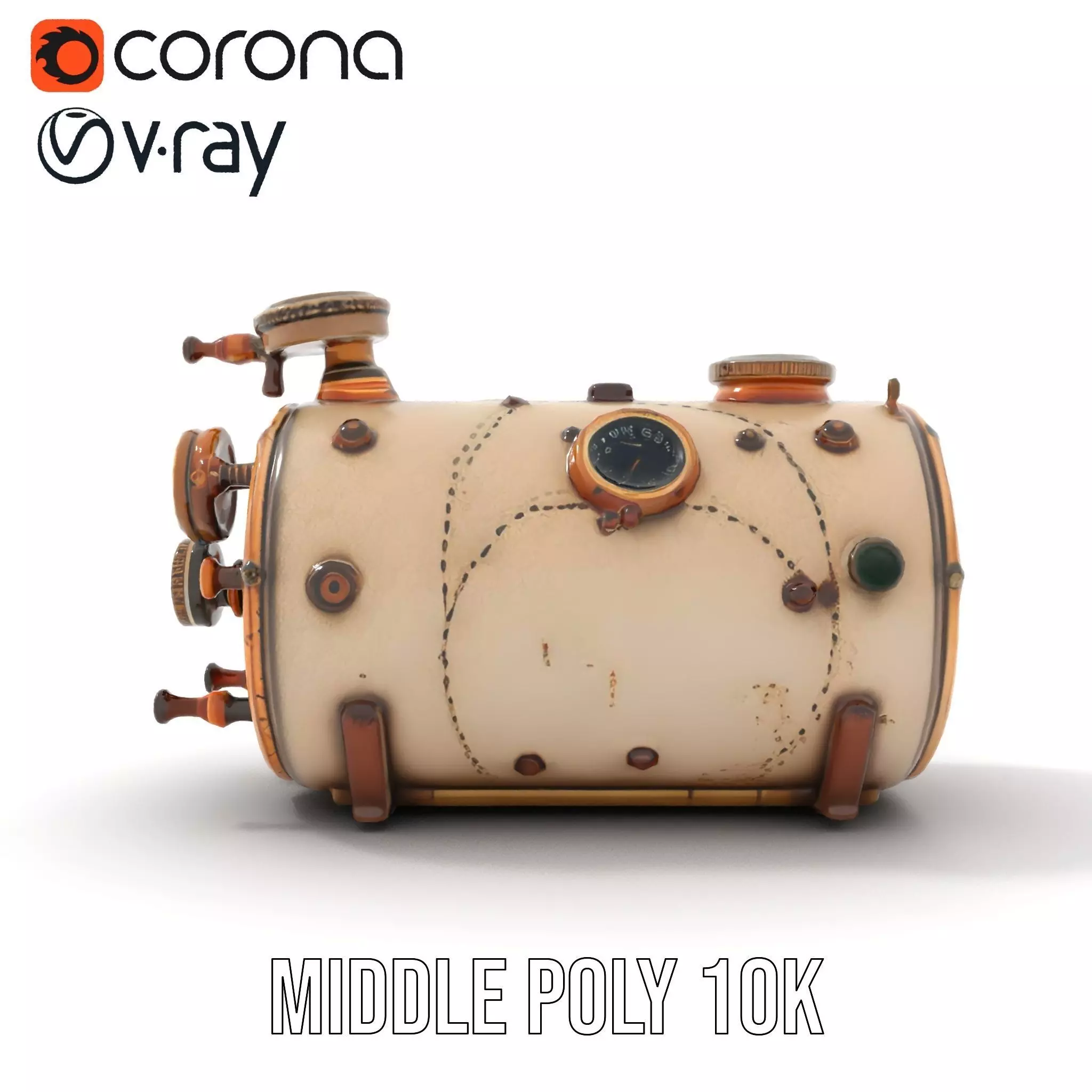 Steampunk Boiler Model Pack with Detailed Gauges Low-poly 3D model_11