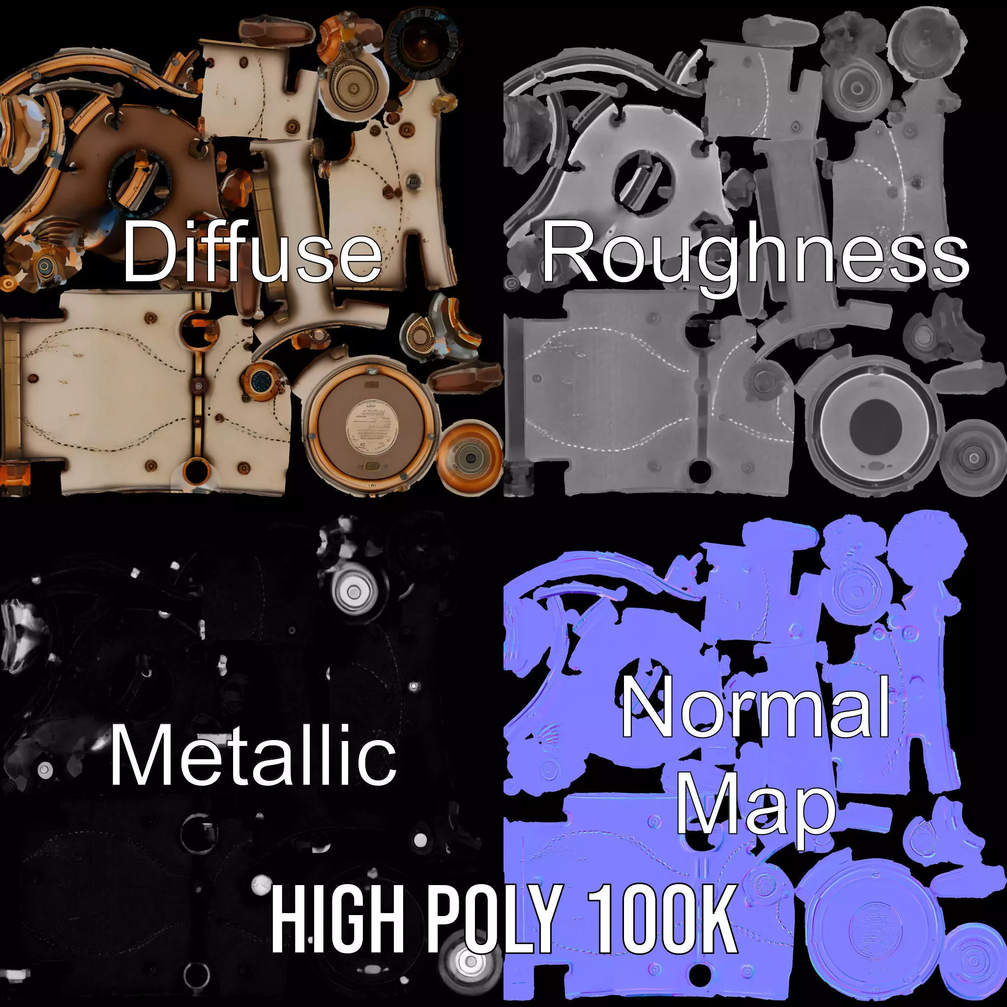 Steampunk Boiler Model Pack with Detailed Gauges Low-poly 3D model_3