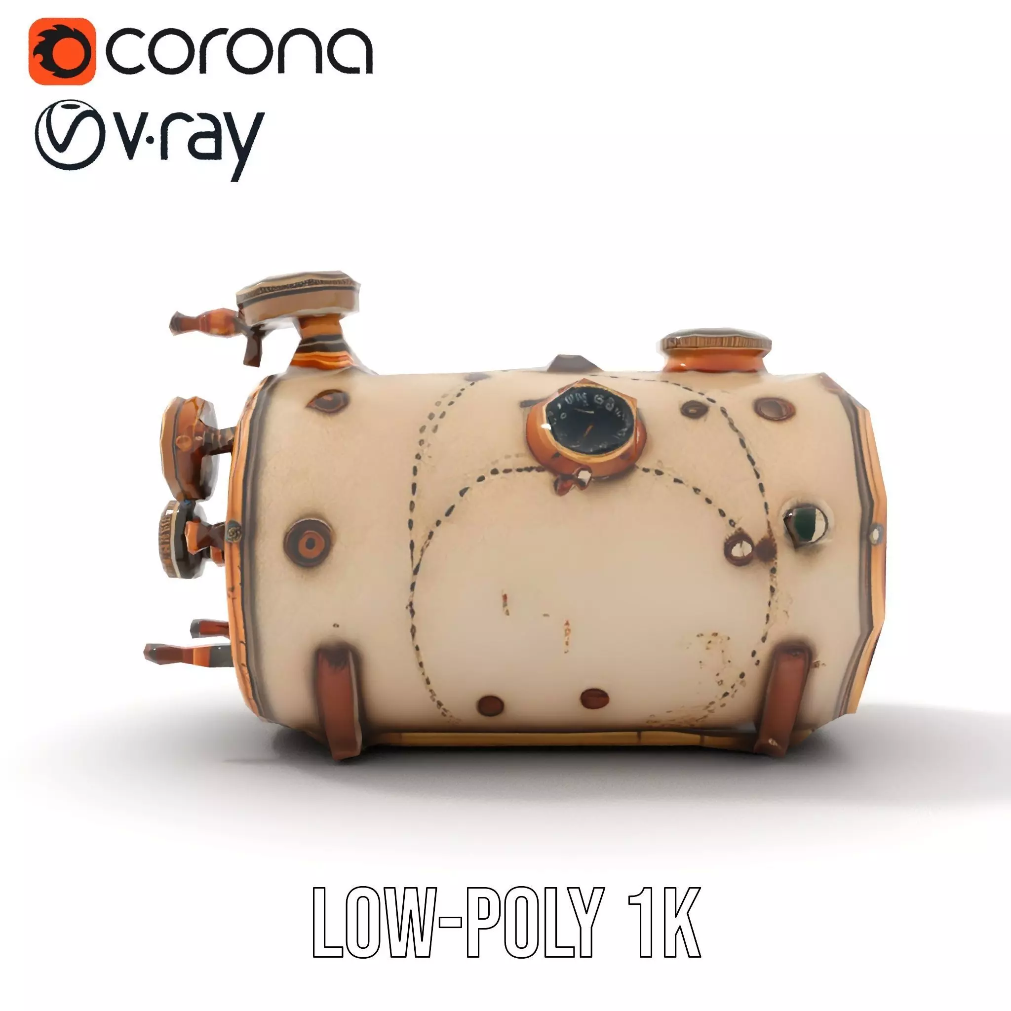 Steampunk Boiler Model Pack with Detailed Gauges Low-poly 3D model_17