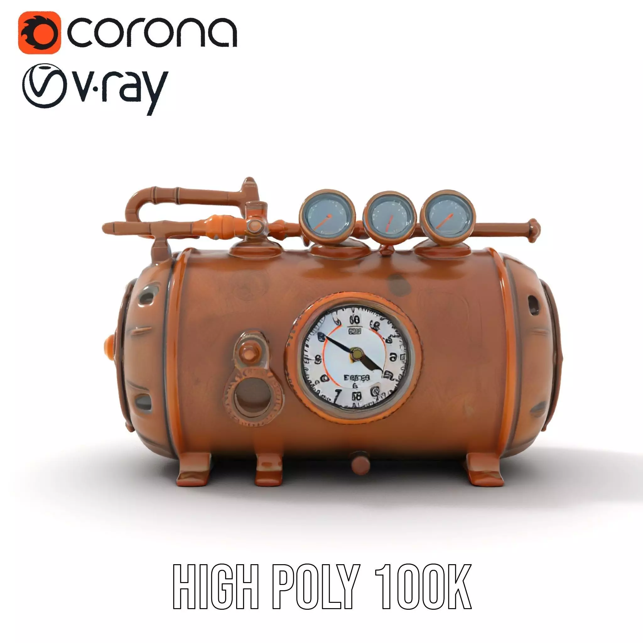 Steampunk Pressure Gauge Clock Model Pack Low-poly 3D model_32