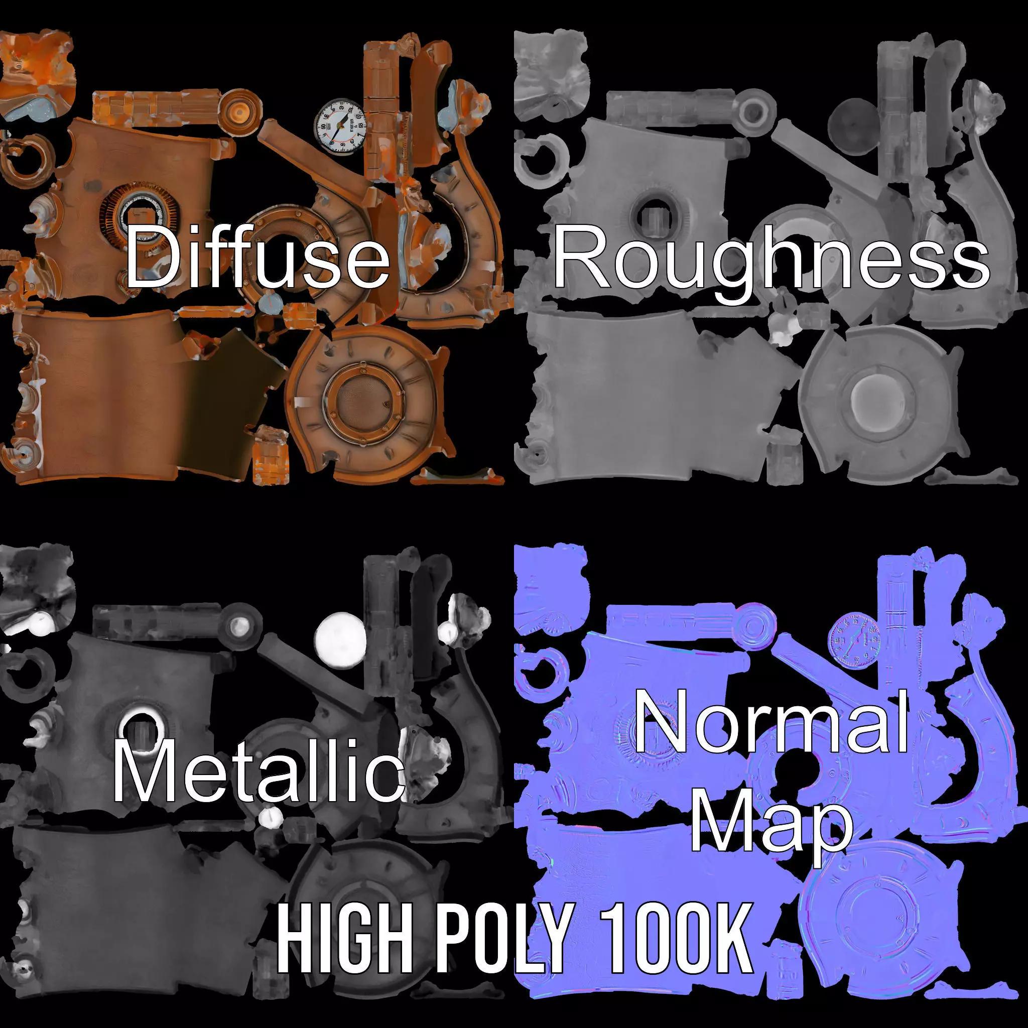 Steampunk Pressure Gauge Clock Model Pack Low-poly 3D model_3