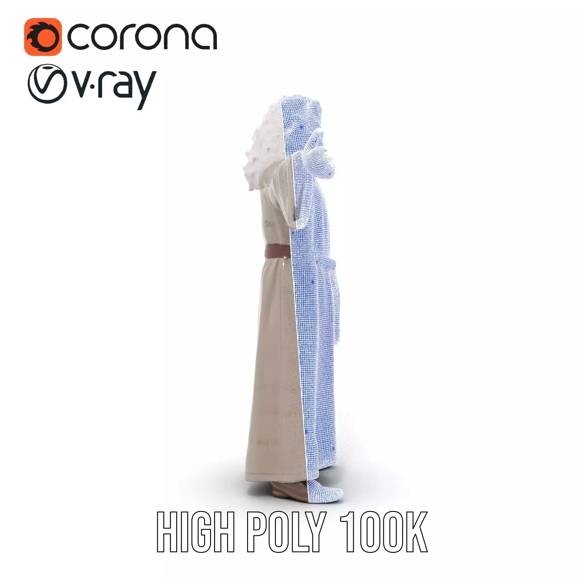 Wise Elder Character Model Pack with Robe and Beard Low-poly 3D model_32