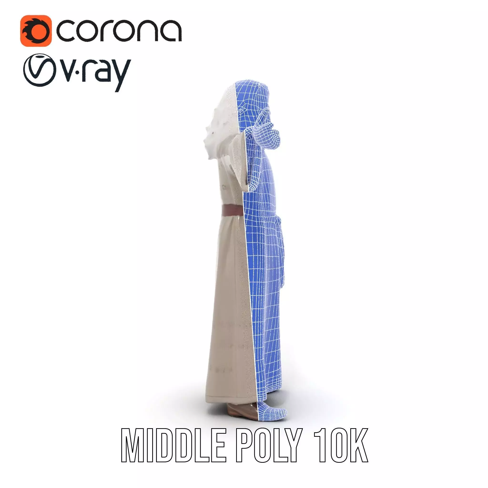 Wise Elder Character Model Pack with Robe and Beard Low-poly 3D model_15