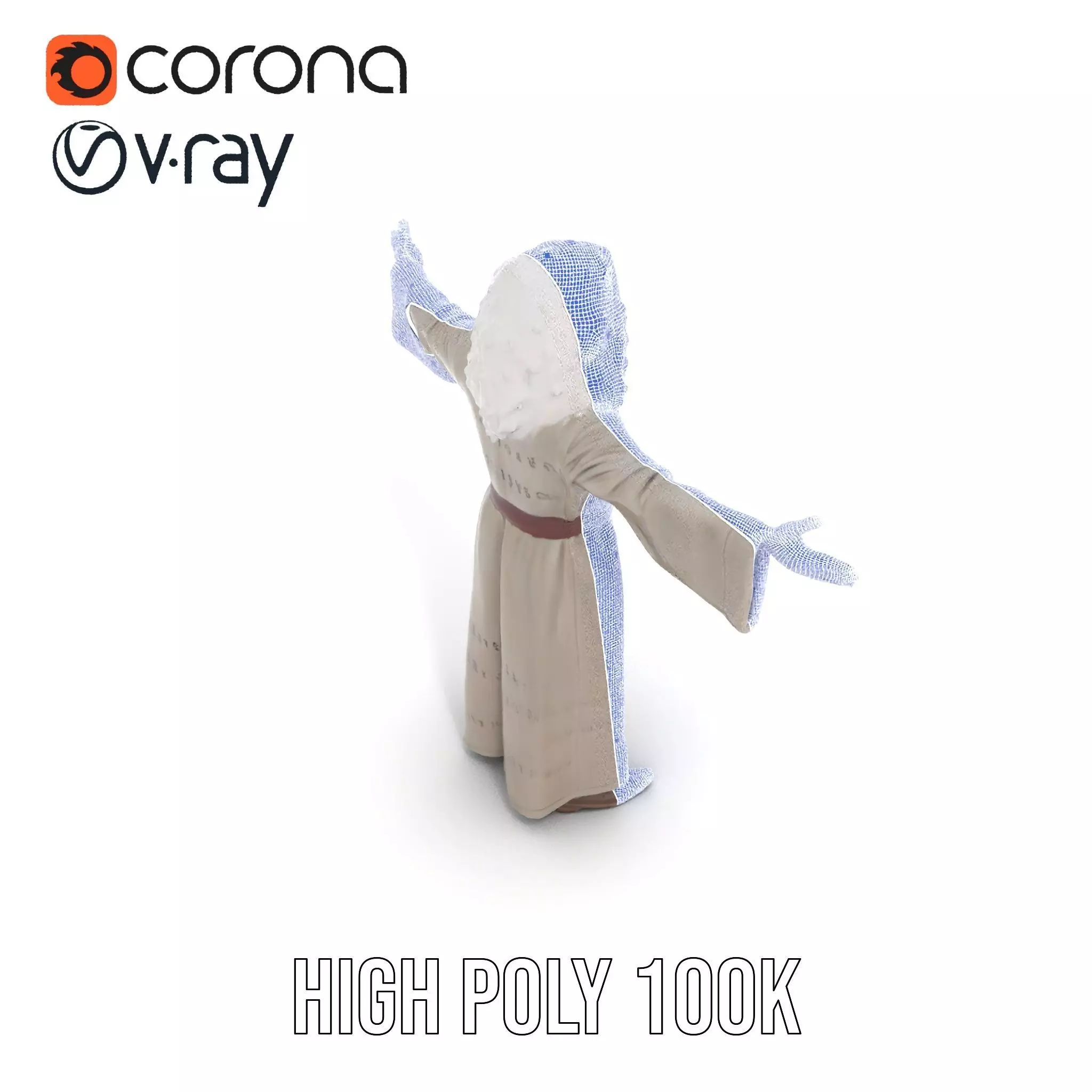 Wise Elder Character Model Pack with Robe and Beard Low-poly 3D model_23