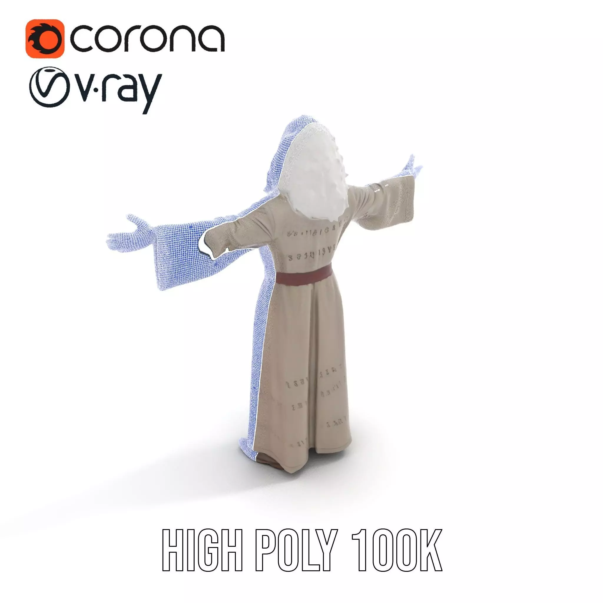 Wise Elder Character Model Pack with Robe and Beard Low-poly 3D model_28