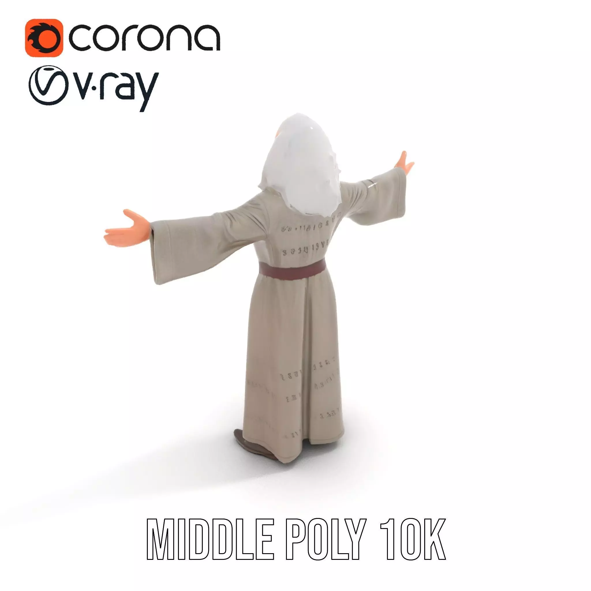 Wise Elder Character Model Pack with Robe and Beard Low-poly 3D model_13
