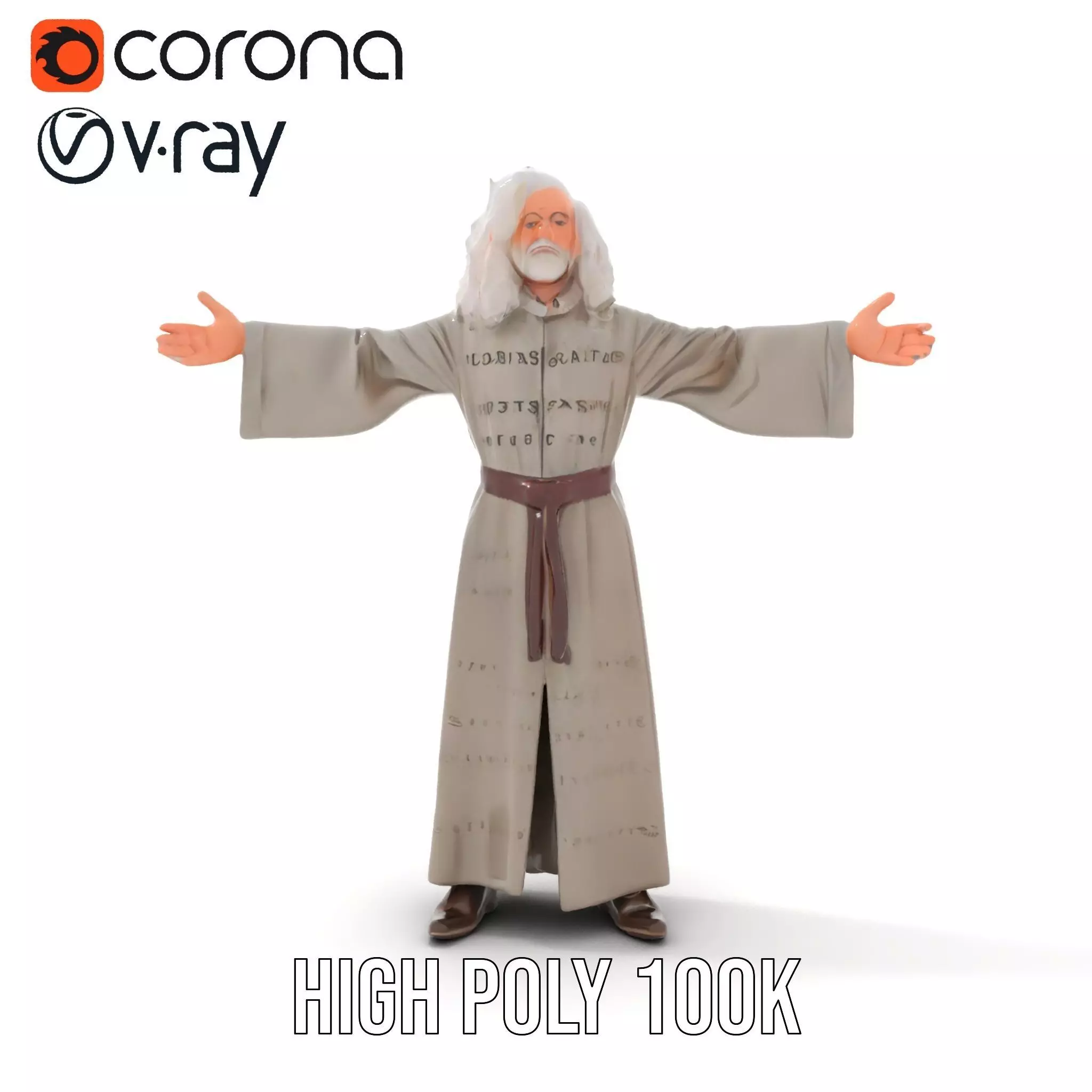Wise Elder Character Model Pack with Robe and Beard Low-poly 3D model_9