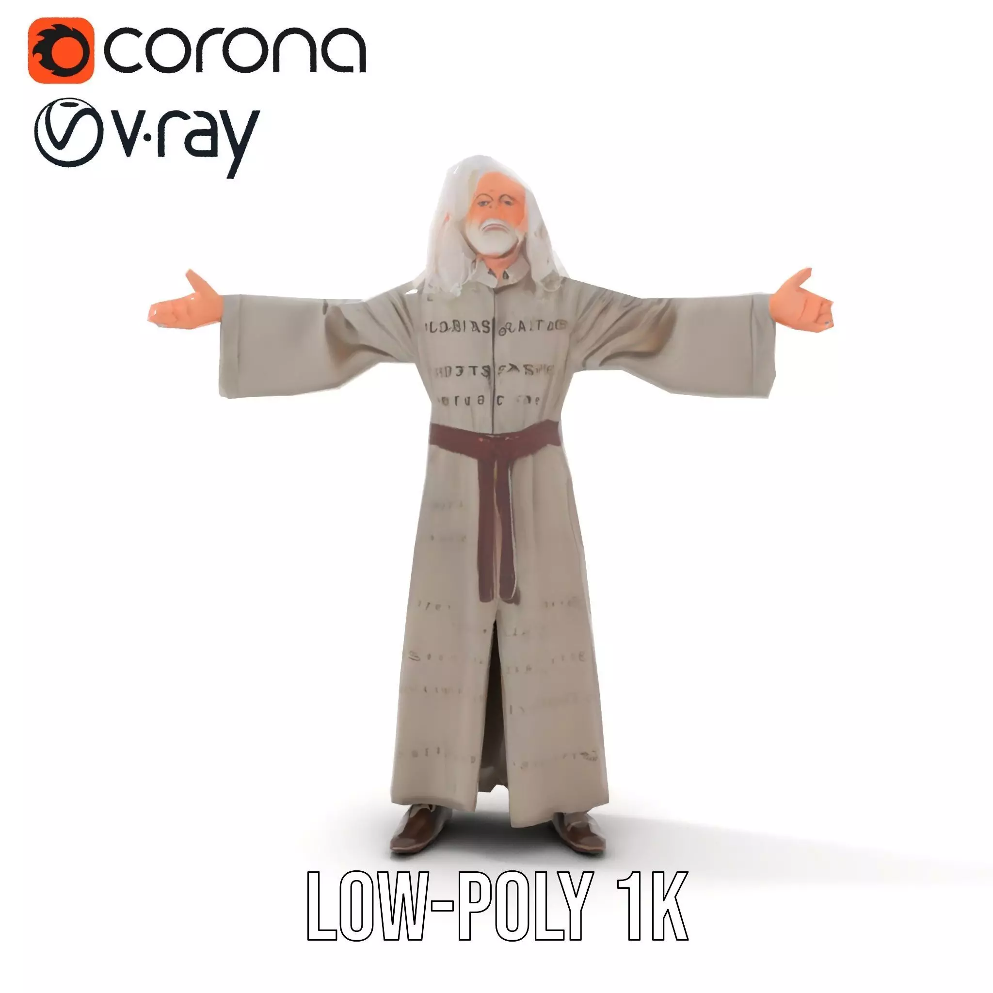 Wise Elder Character Model Pack with Robe and Beard Low-poly 3D model_22