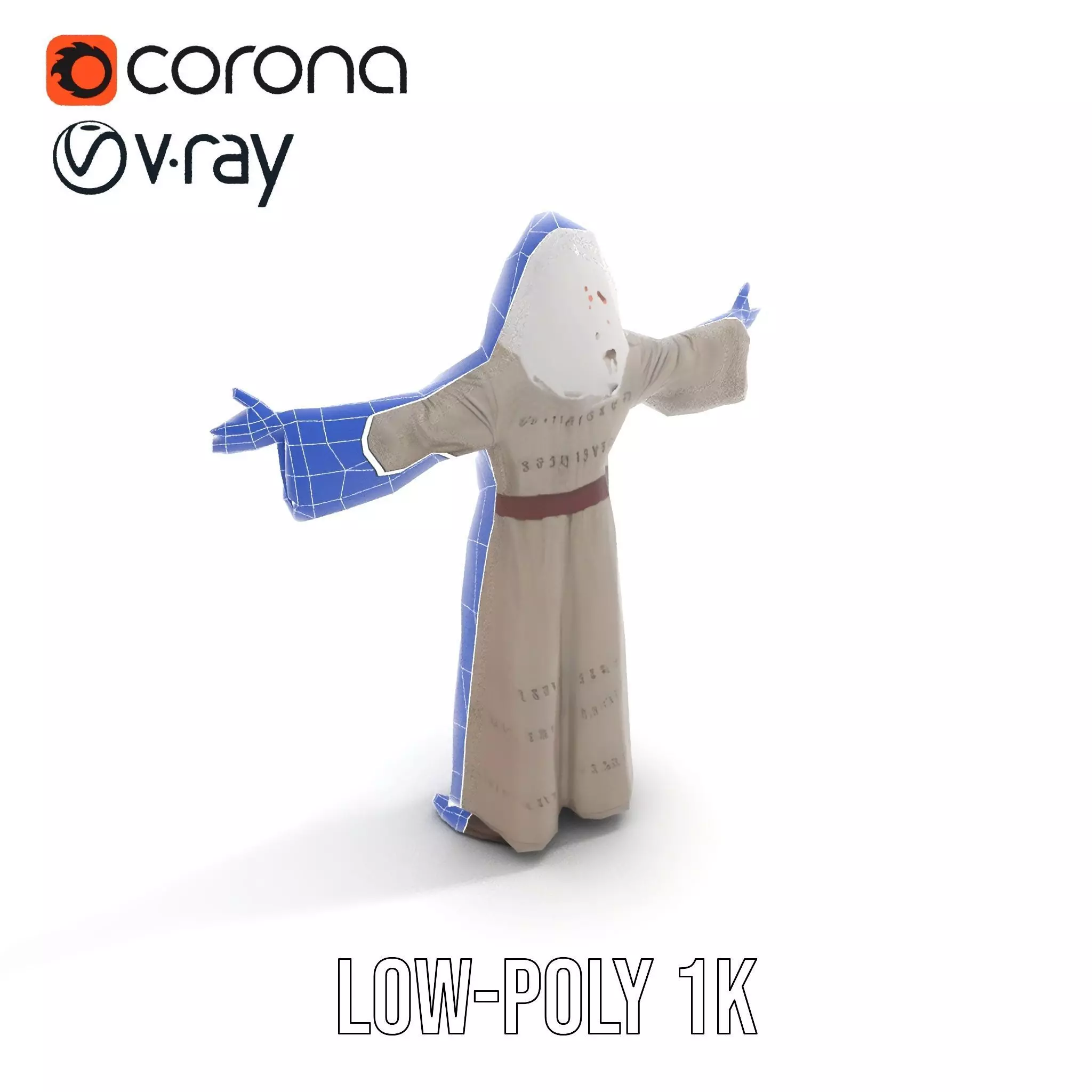 Wise Elder Character Model Pack with Robe and Beard Low-poly 3D model_25