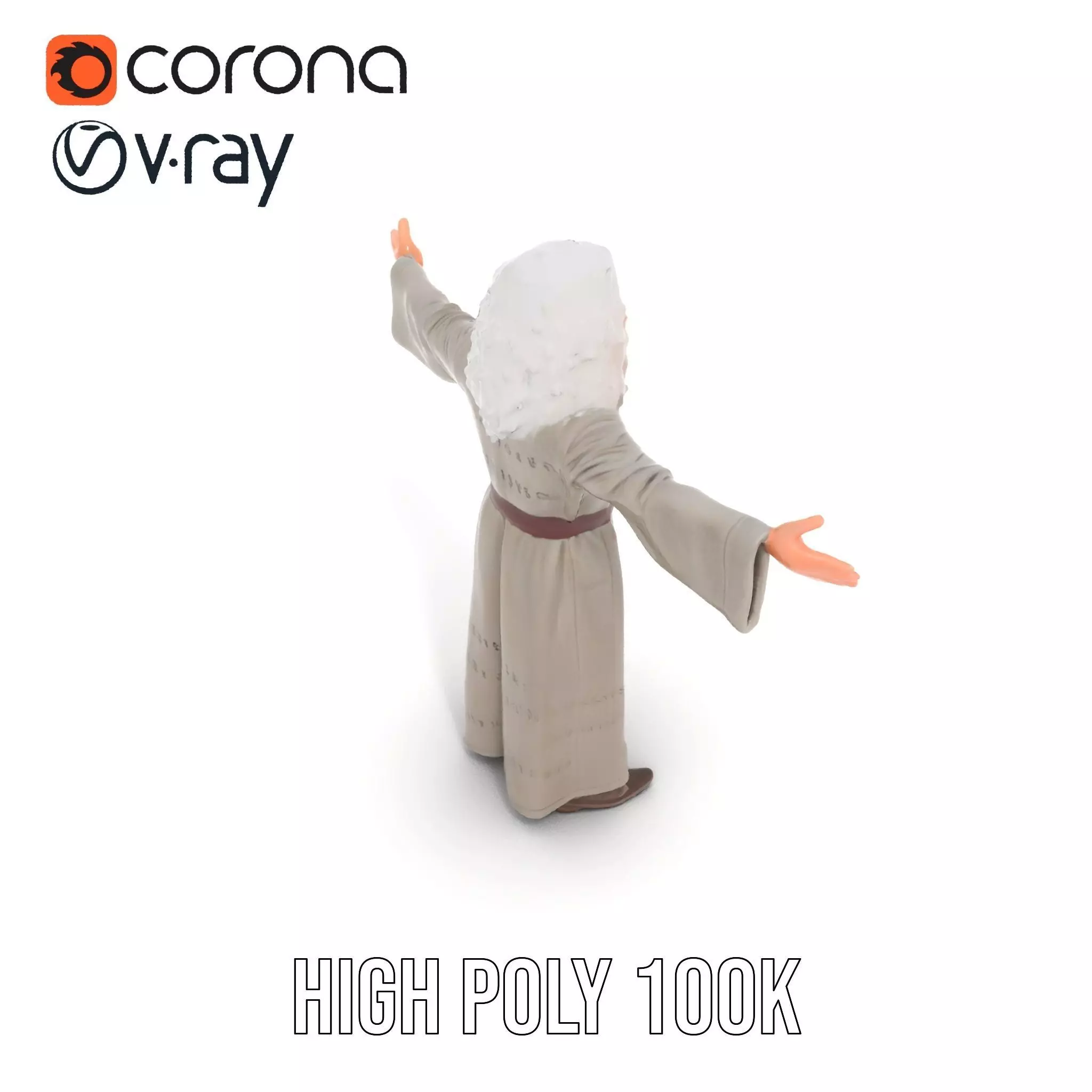 Wise Elder Character Model Pack with Robe and Beard Low-poly 3D model_12