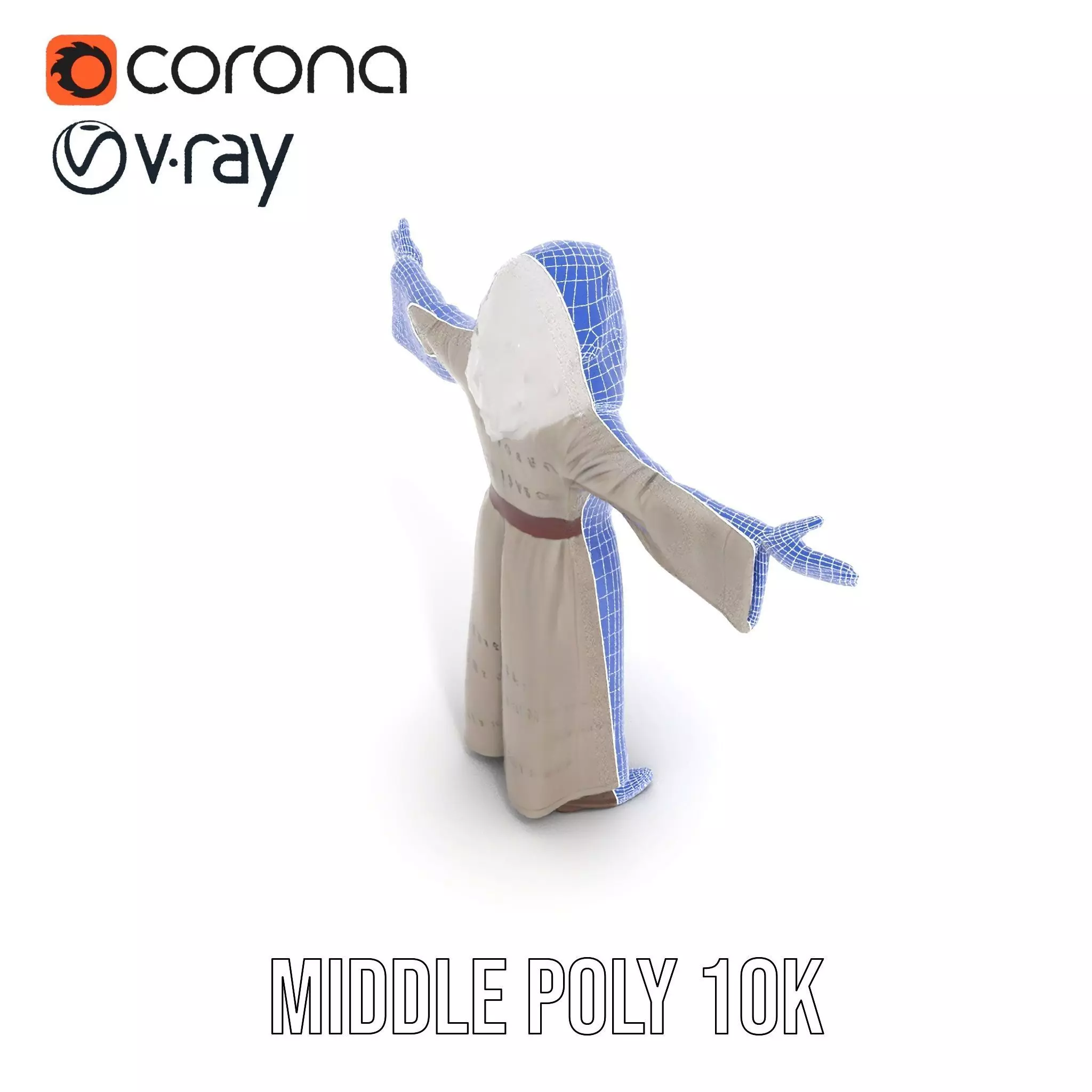 Wise Elder Character Model Pack with Robe and Beard Low-poly 3D model_26