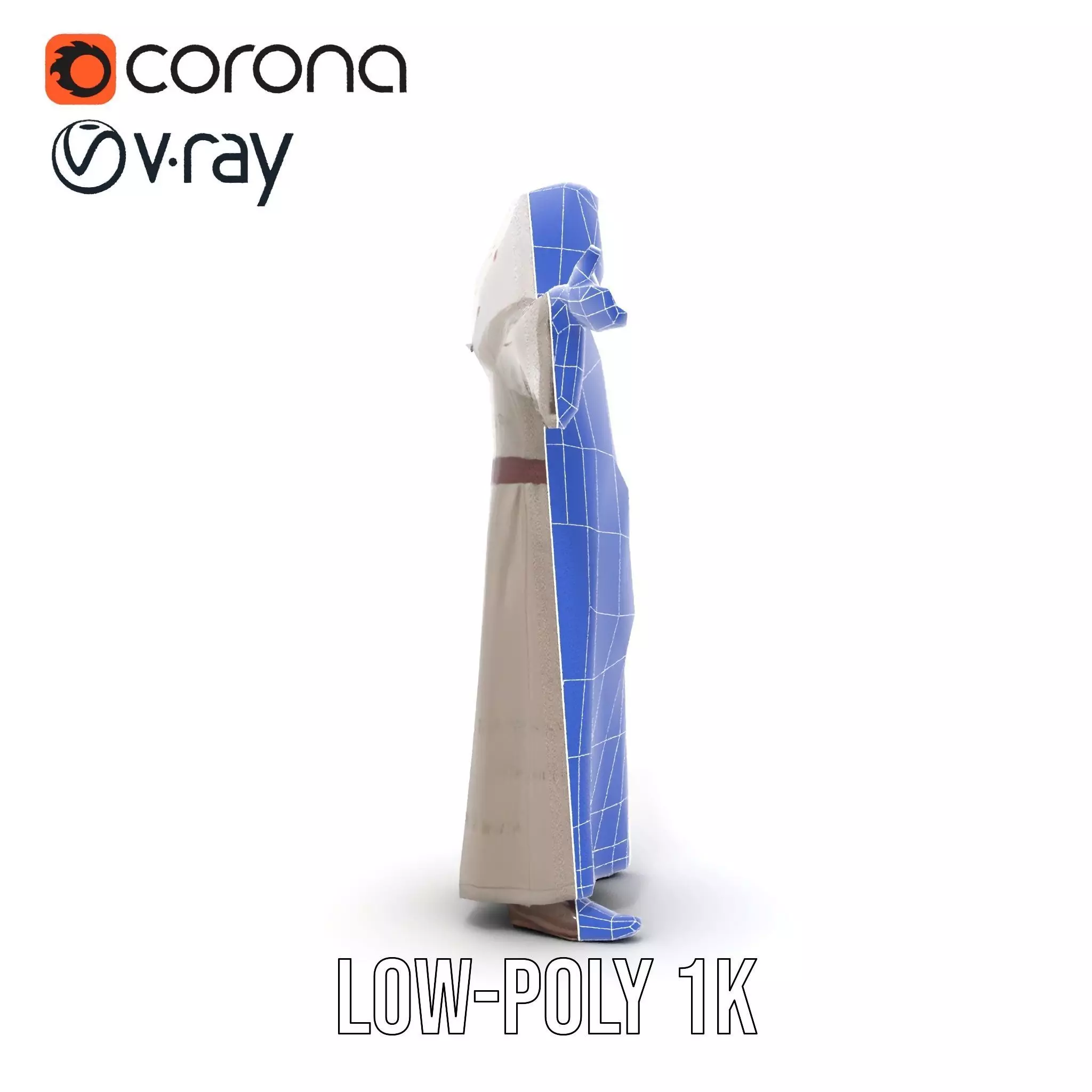 Wise Elder Character Model Pack with Robe and Beard Low-poly 3D model_27