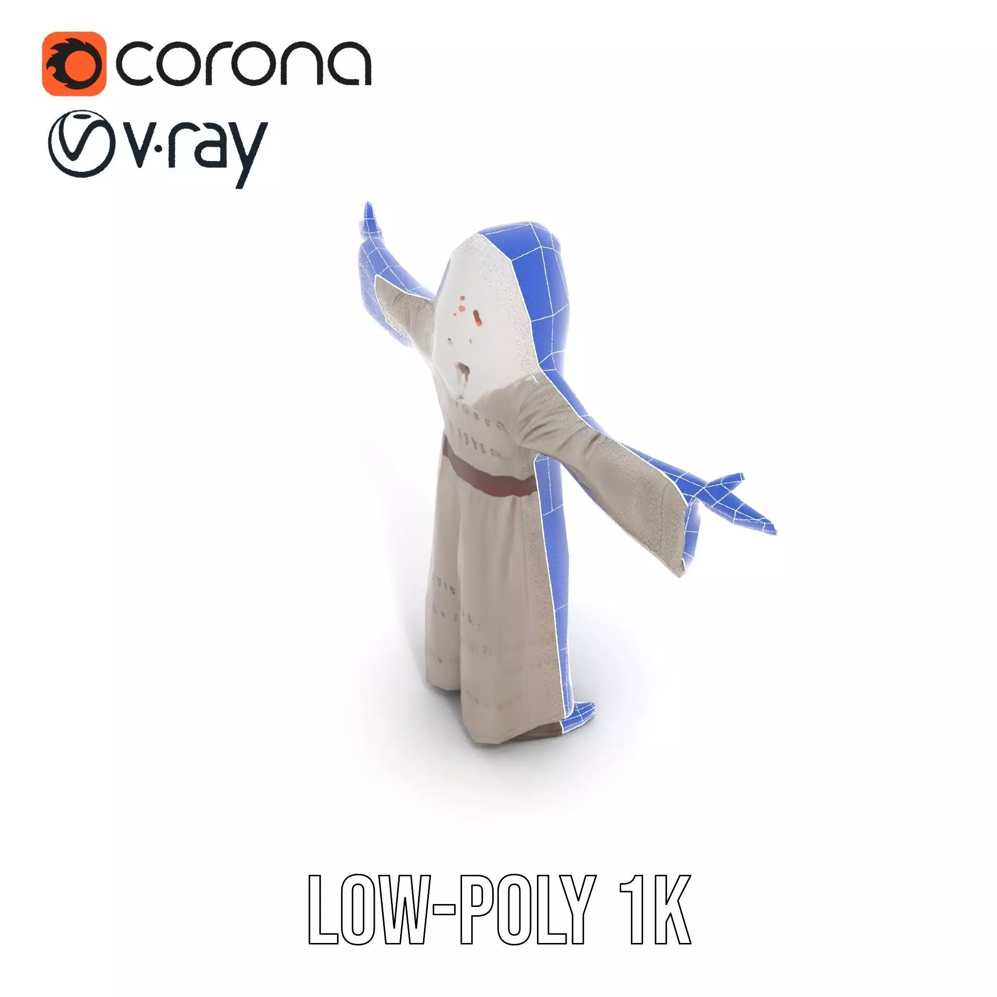 Wise Elder Character Model Pack with Robe and Beard Low-poly 3D model_30