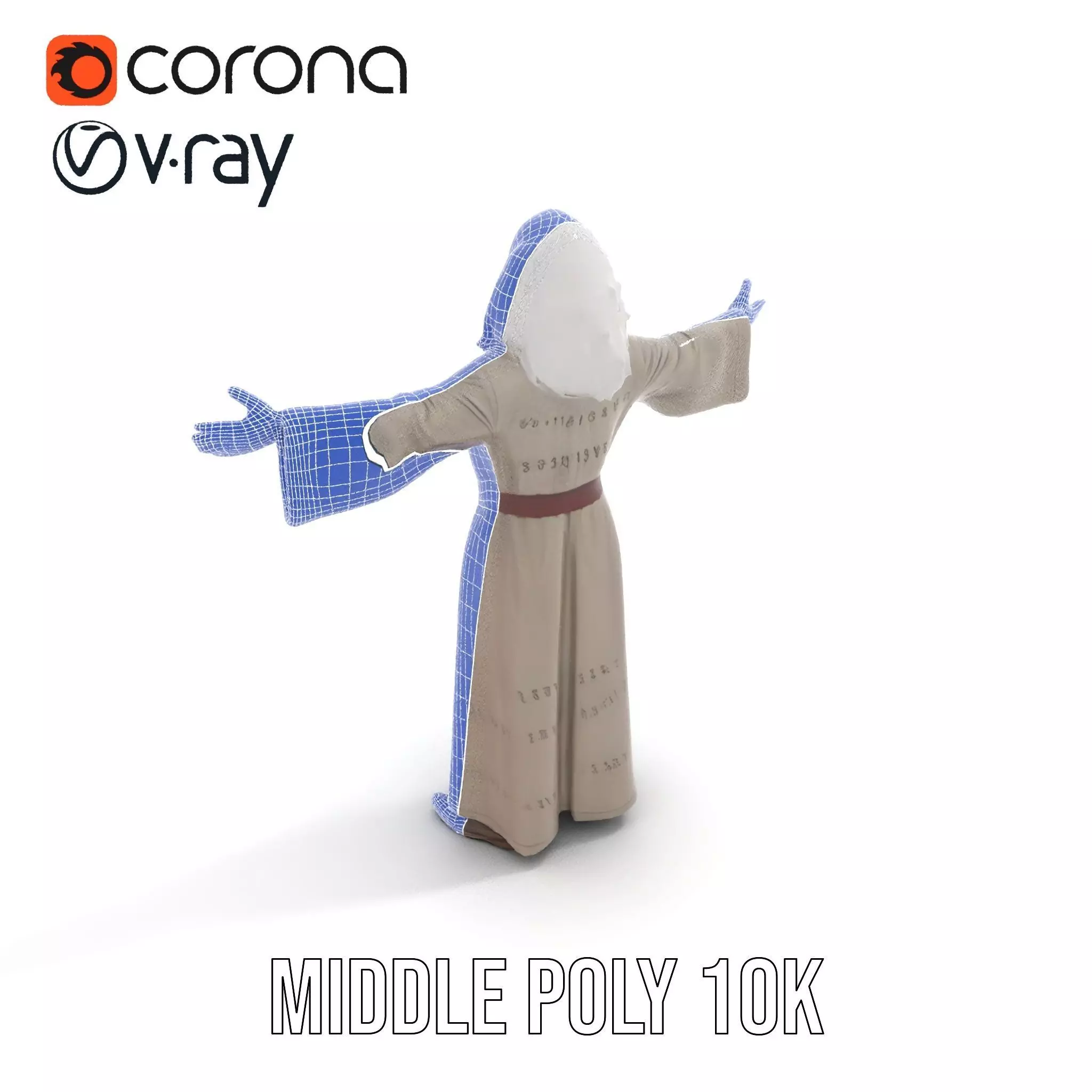 Wise Elder Character Model Pack with Robe and Beard Low-poly 3D model_21