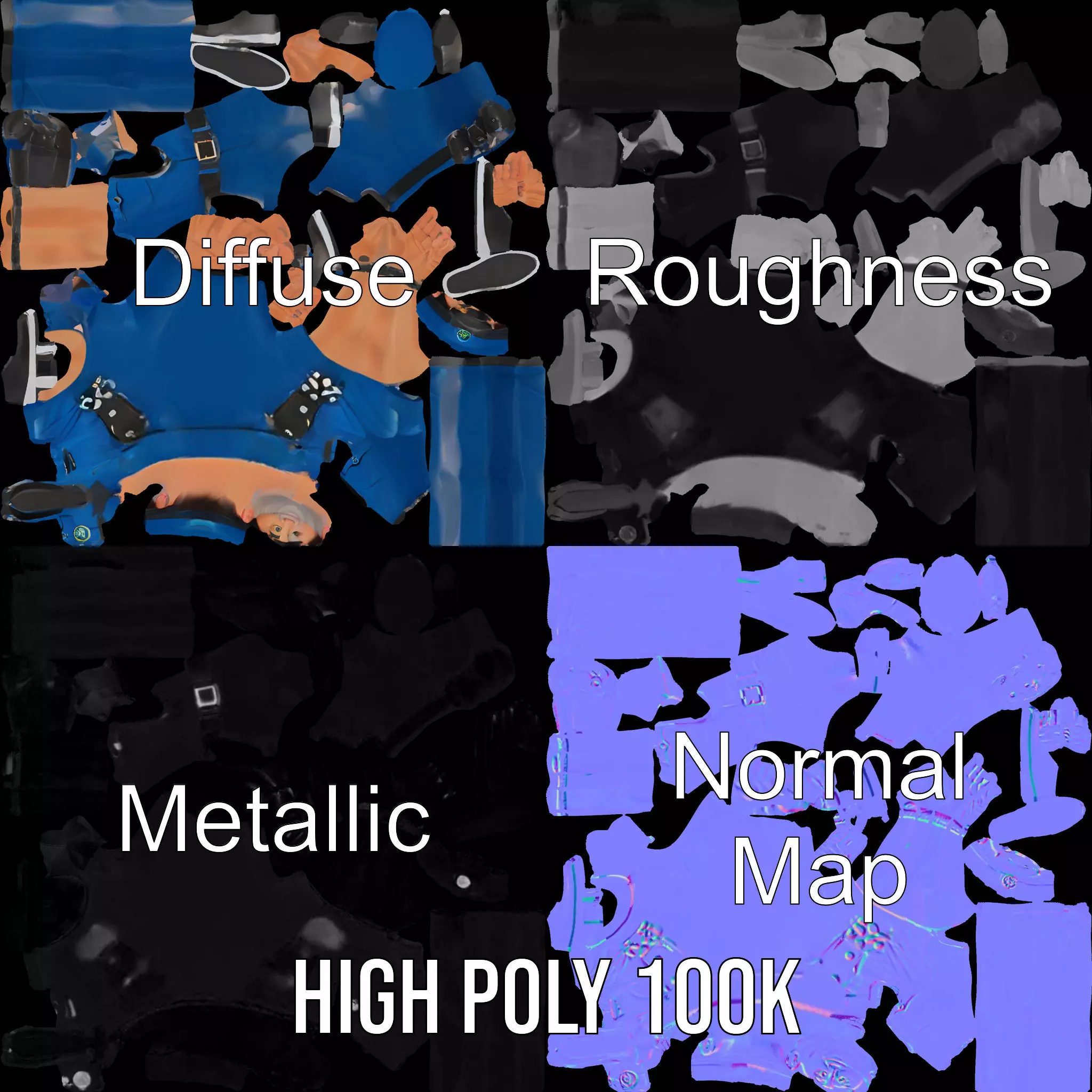 Cartoon Police Officer Character Model Pack Low-poly 3D model_3