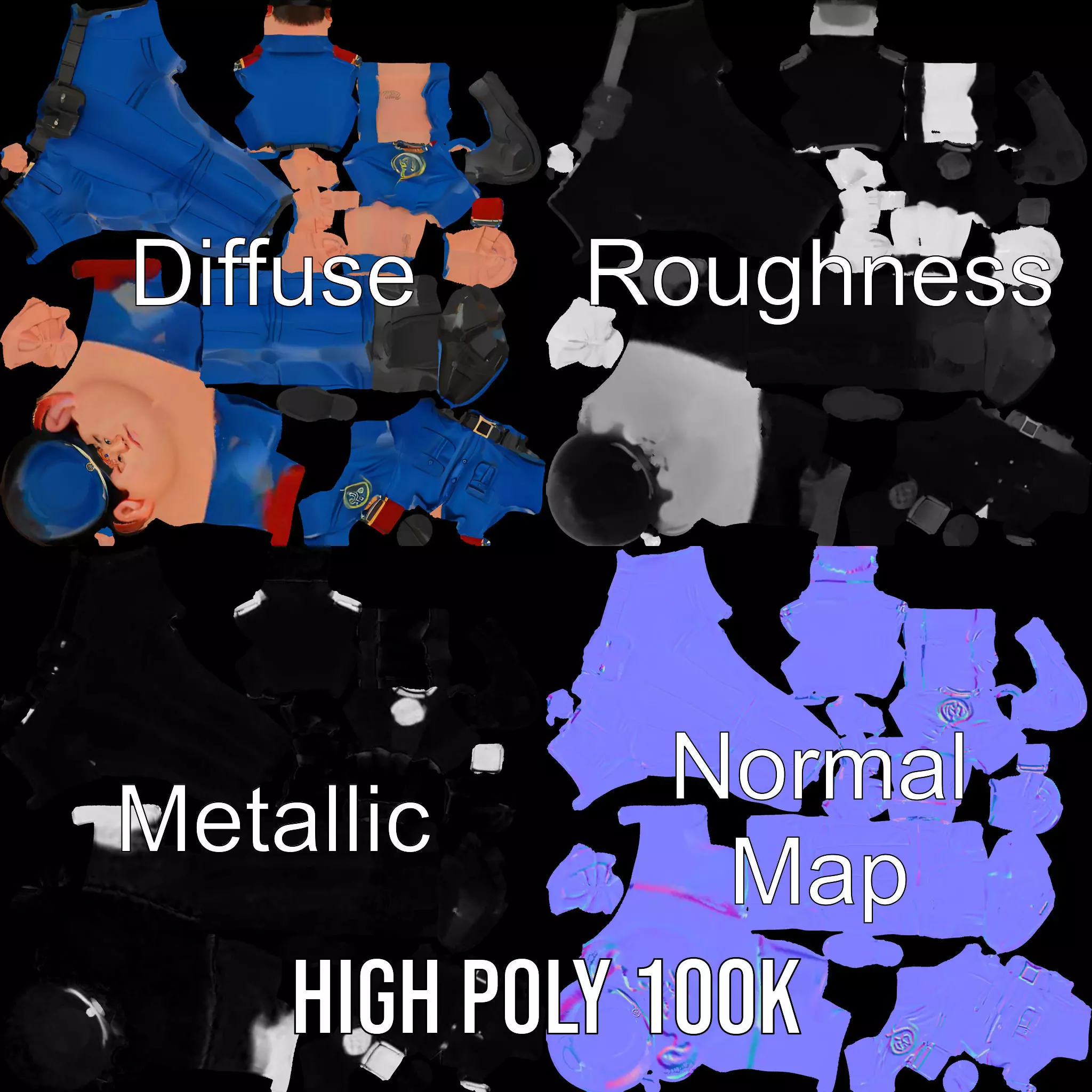 Police Officer Model Pack with Detailed Uniform Low-poly 3D model_3