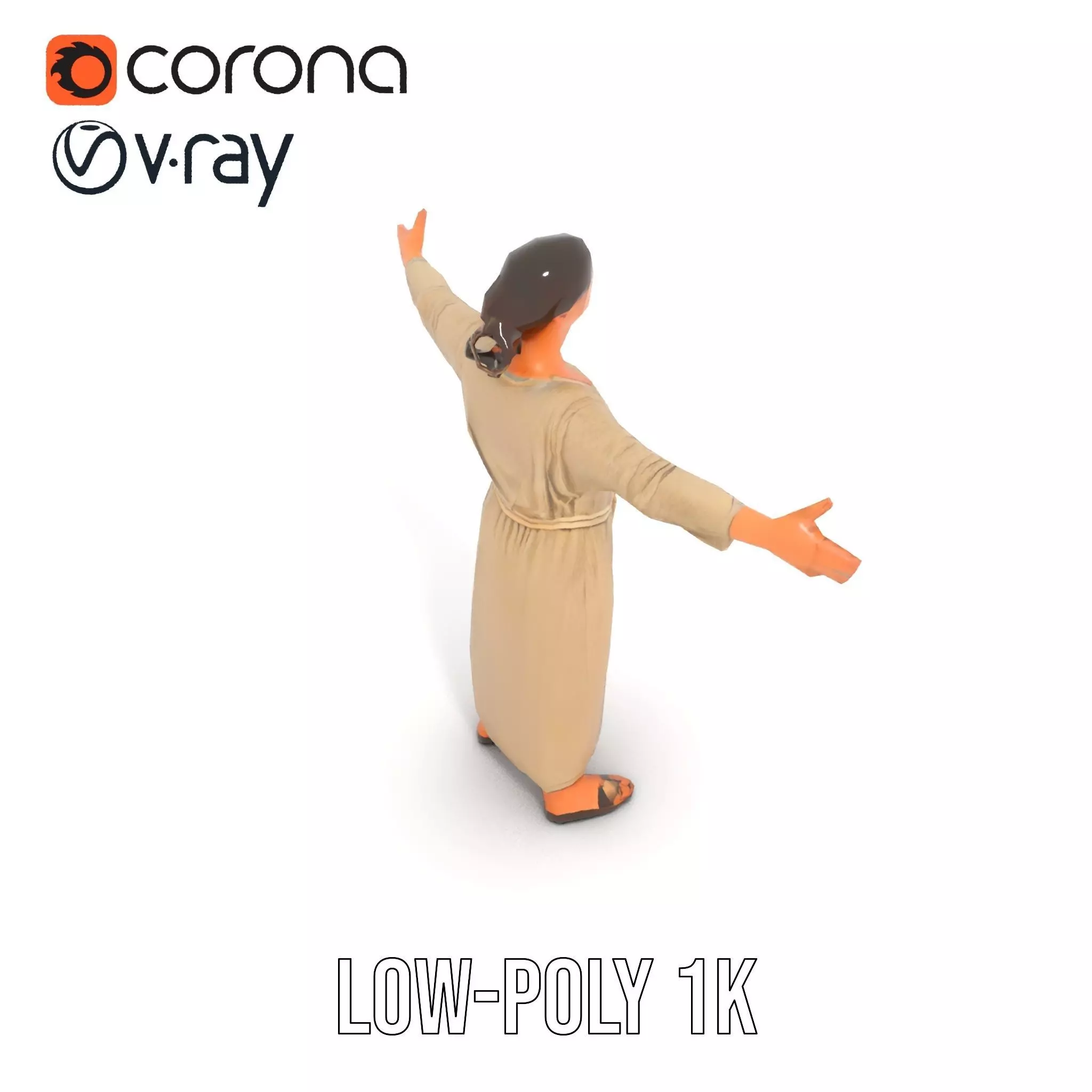 Casual Woman Long Dress Model Pack Low-poly 3D model_17