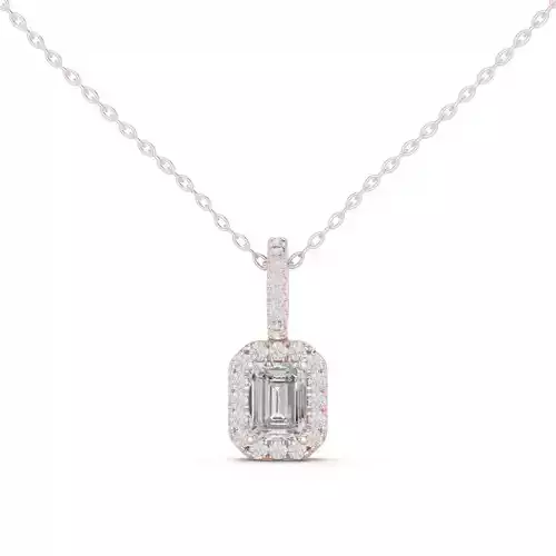 Emerald Cut Halo Diamond Pendant Woman Necklace 3dm STL Video 3D print model