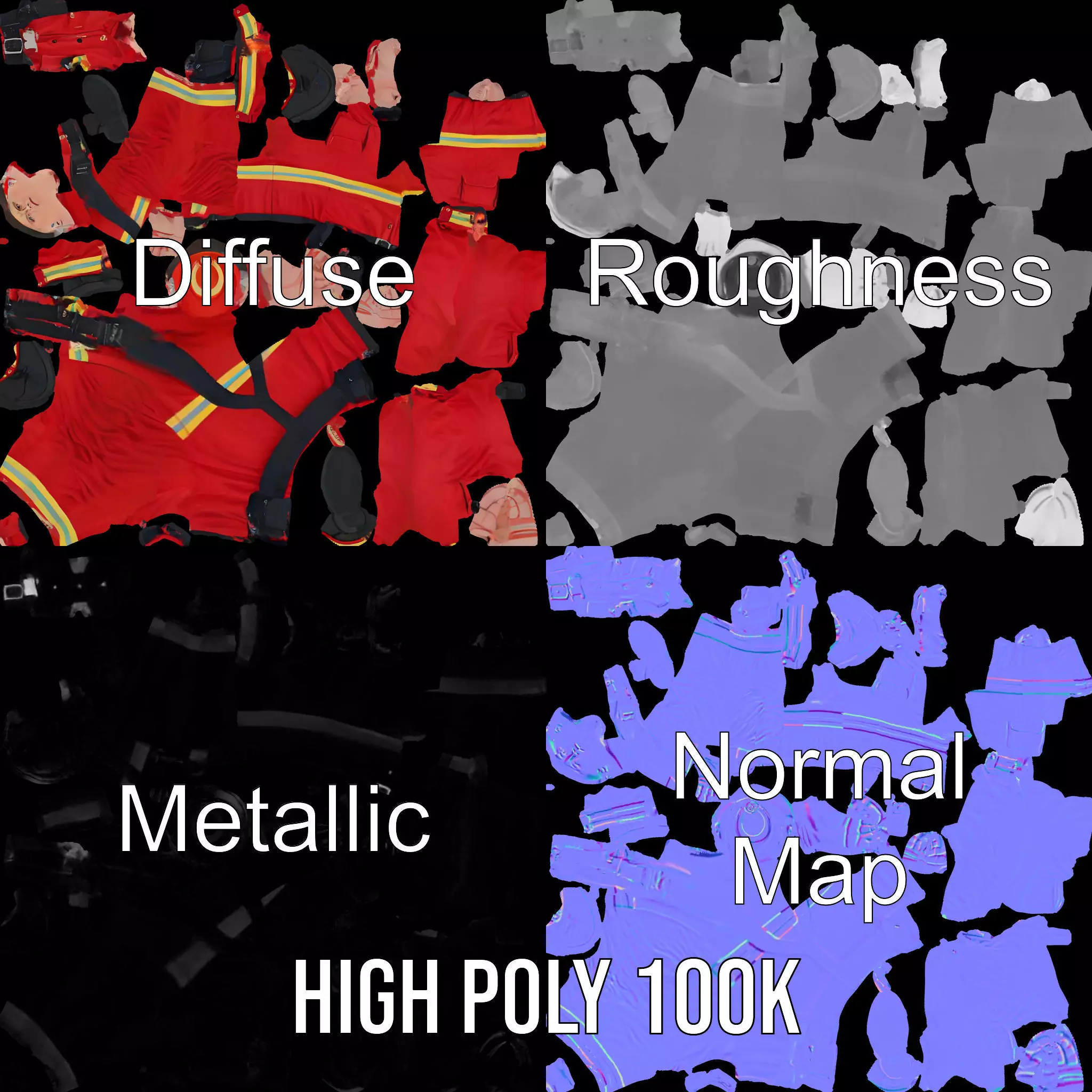 Firefighter Uniform Model Pack Low-poly 3D model_3