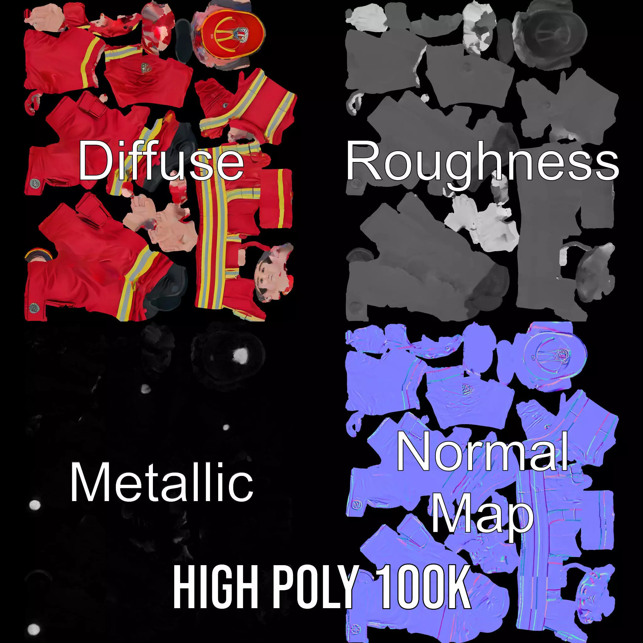 Firefighter Uniform model pack with Reflective Strips Low-poly 3D model_3