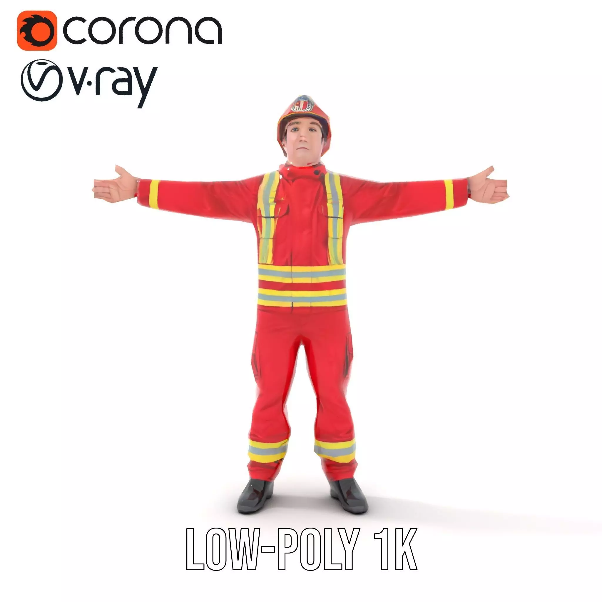 Firefighter Uniform model pack with Reflective Strips Low-poly 3D model_10