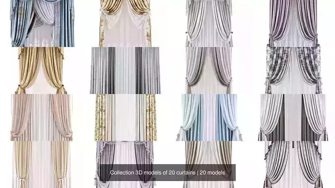 Collection 3D models of 20 curtains