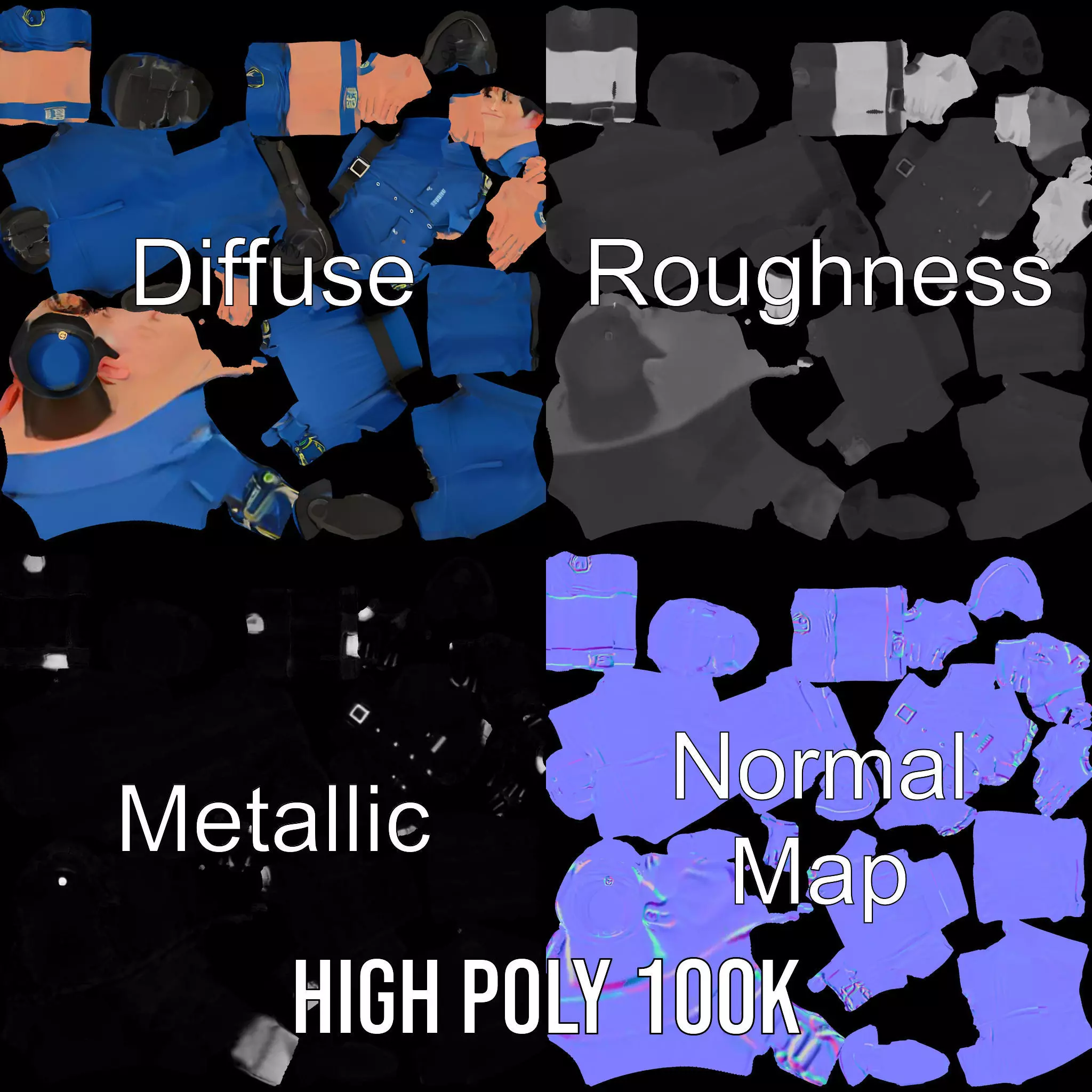 Cartoon Police Officer Model Pack Low-poly 3D model_3